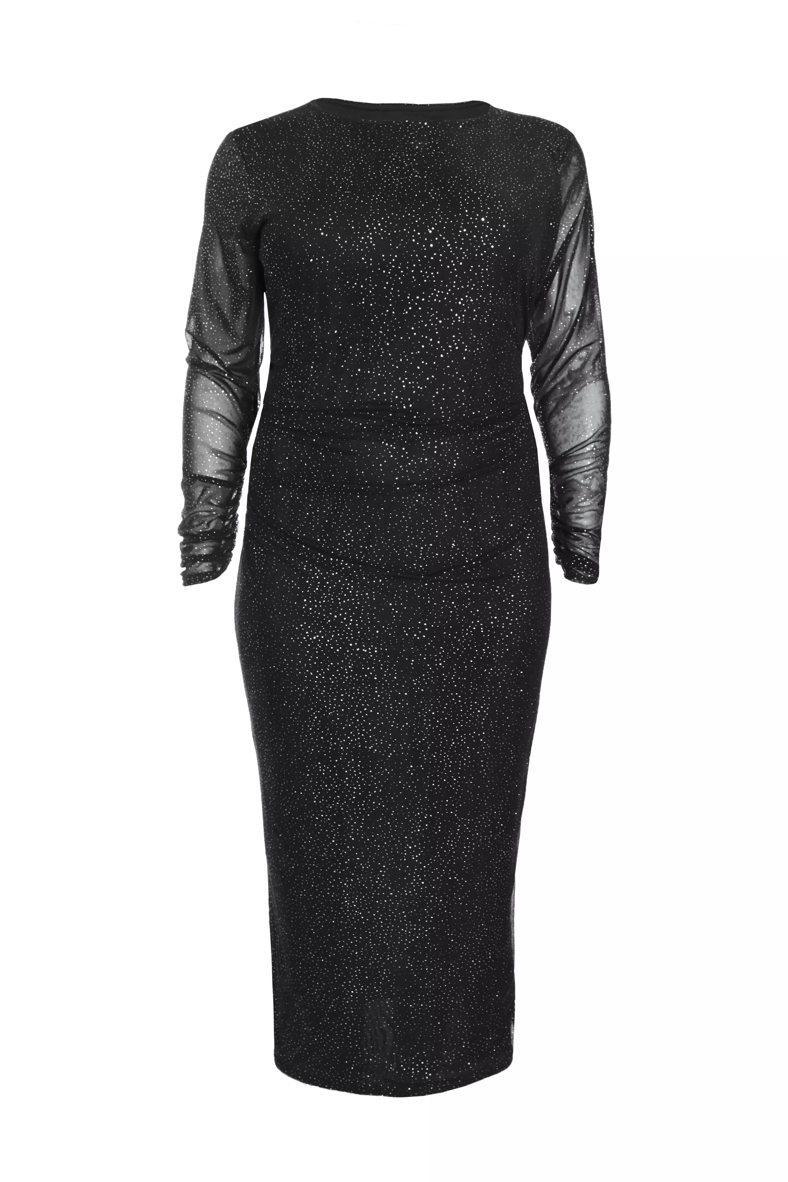 Curve Black Glitter Mesh Midaxi Dress