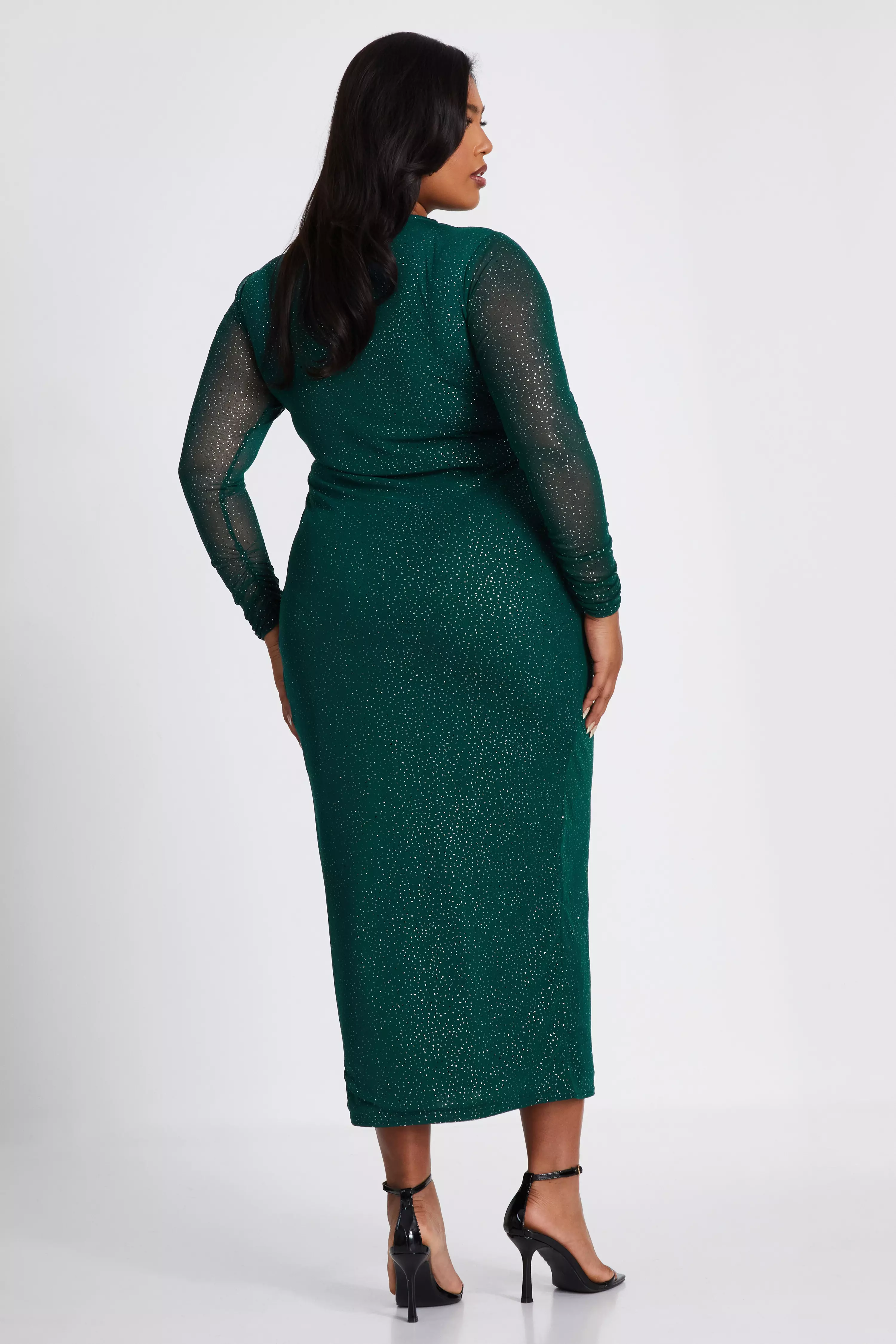 Curve Dark Green Glitter Mesh Midaxi Dress