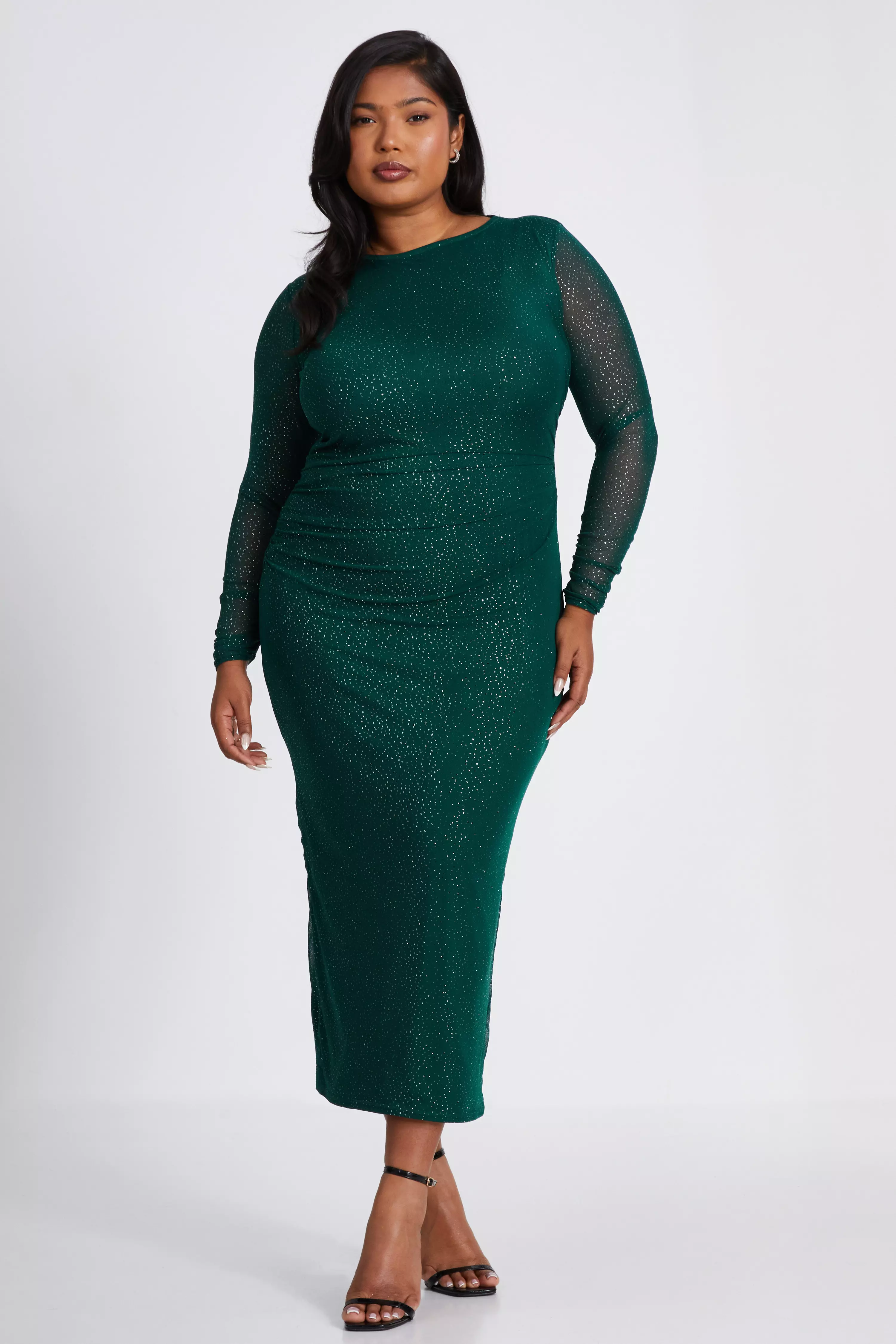 Curve Dark Green Glitter Mesh Midaxi Dress