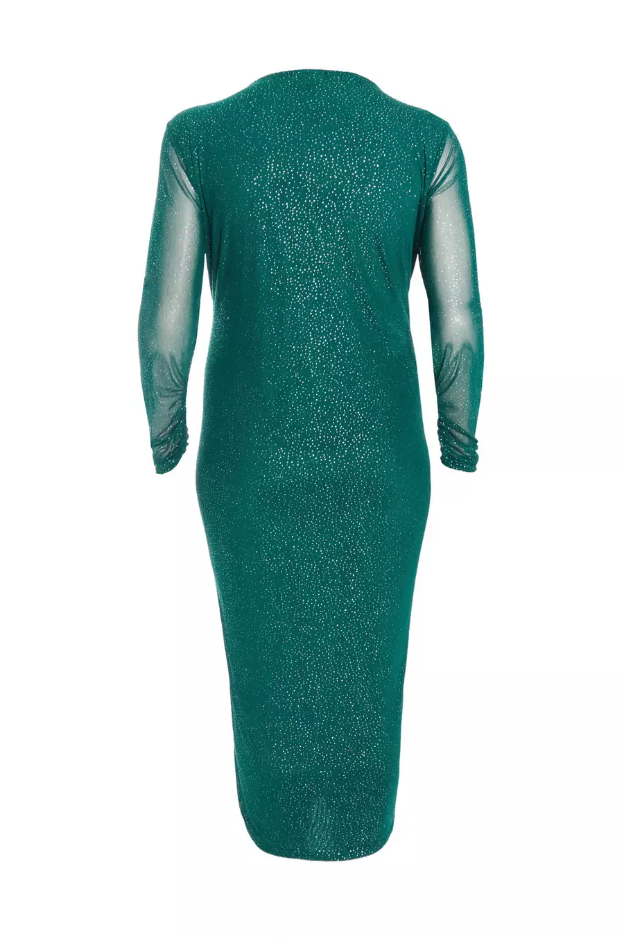 Curve Dark Green Glitter Mesh Midaxi Dress QUIZ Clothing