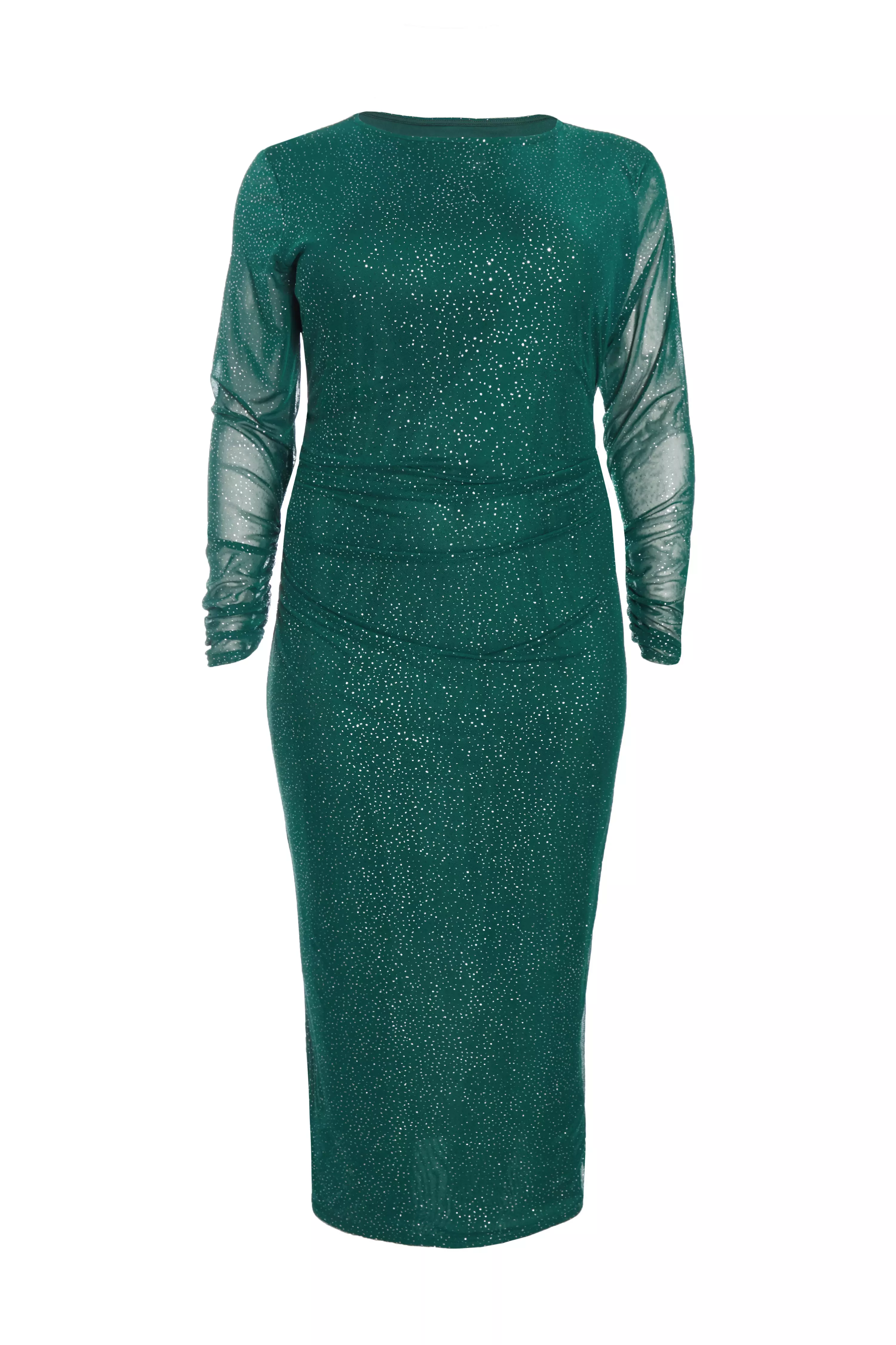 Curve Dark Green Glitter Mesh Midaxi Dress