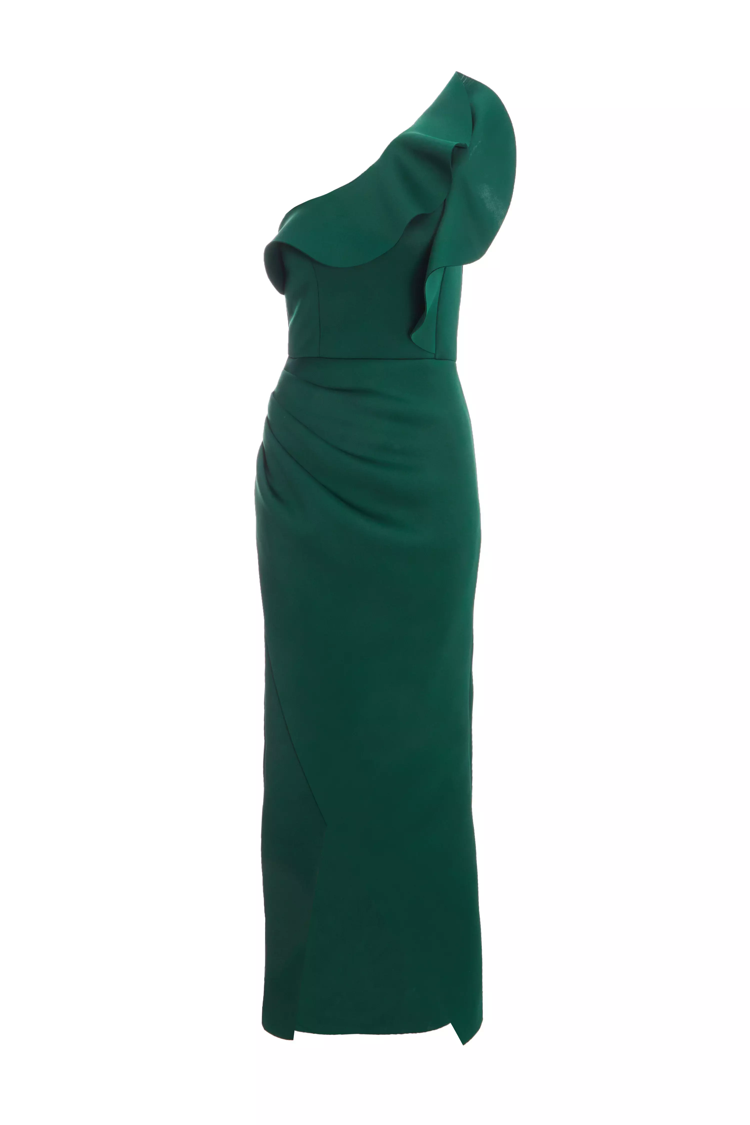 Bottle Green One Shoulder Maxi Dress