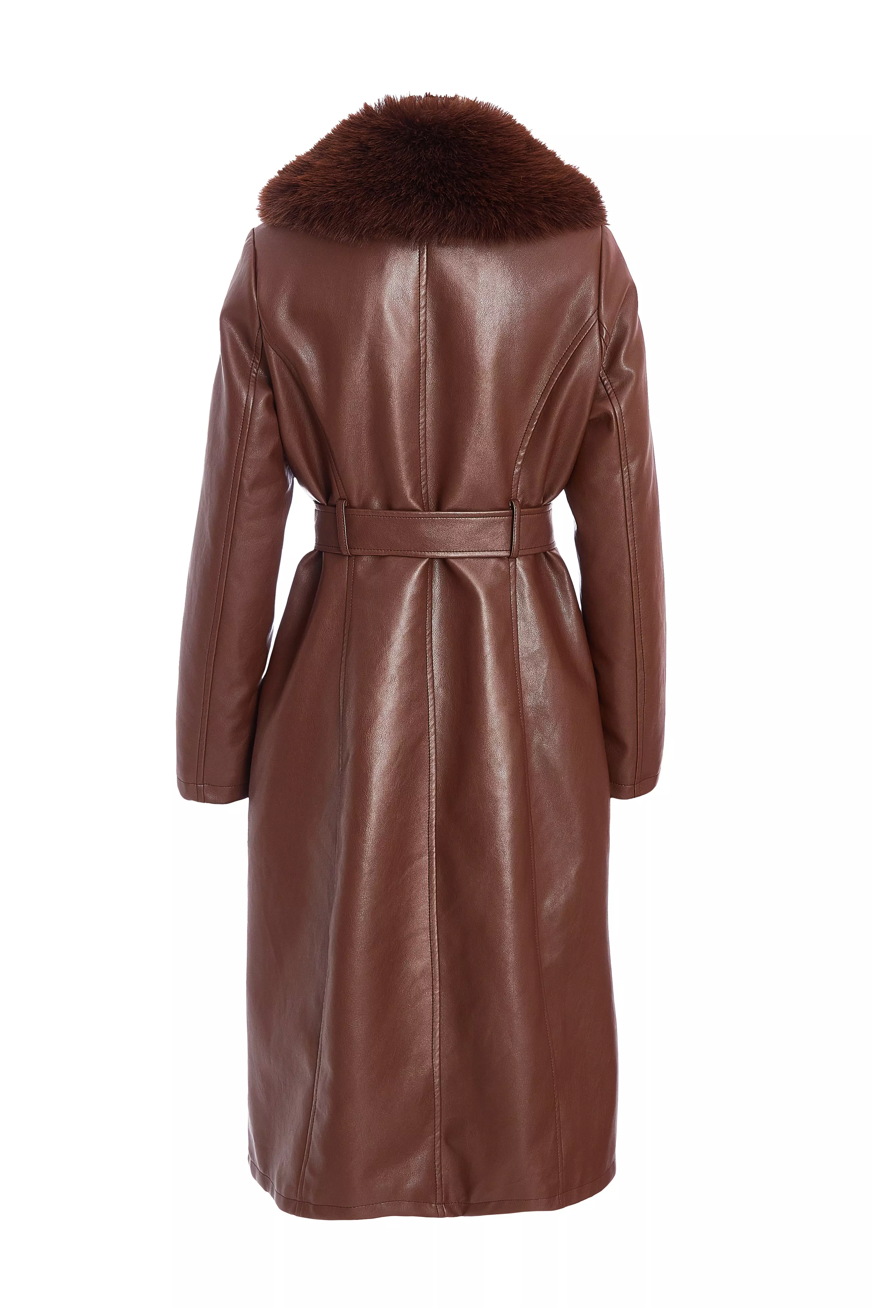 Brown Faux Leather Trench Coat