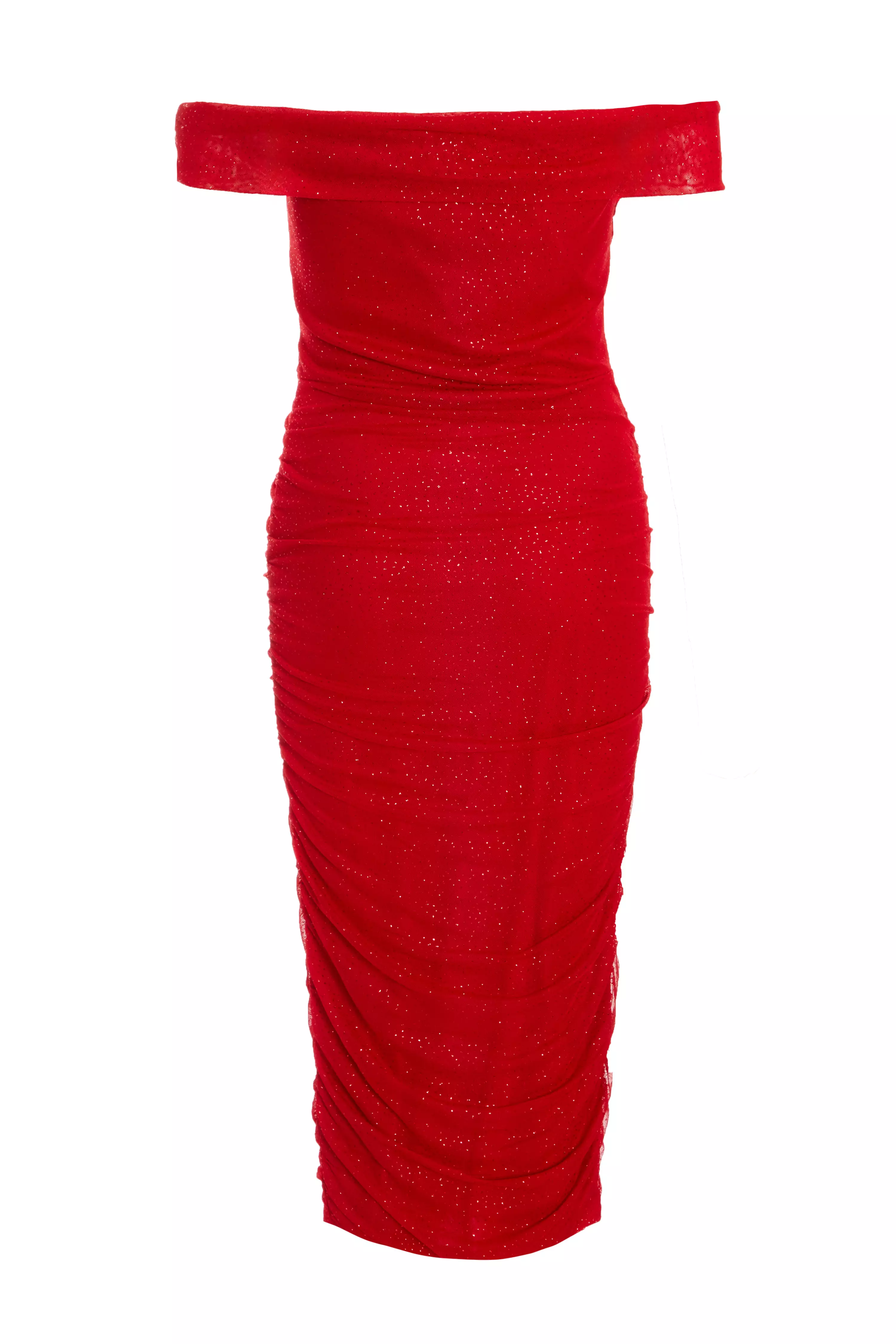 Red Glitter Mesh Midi Dress