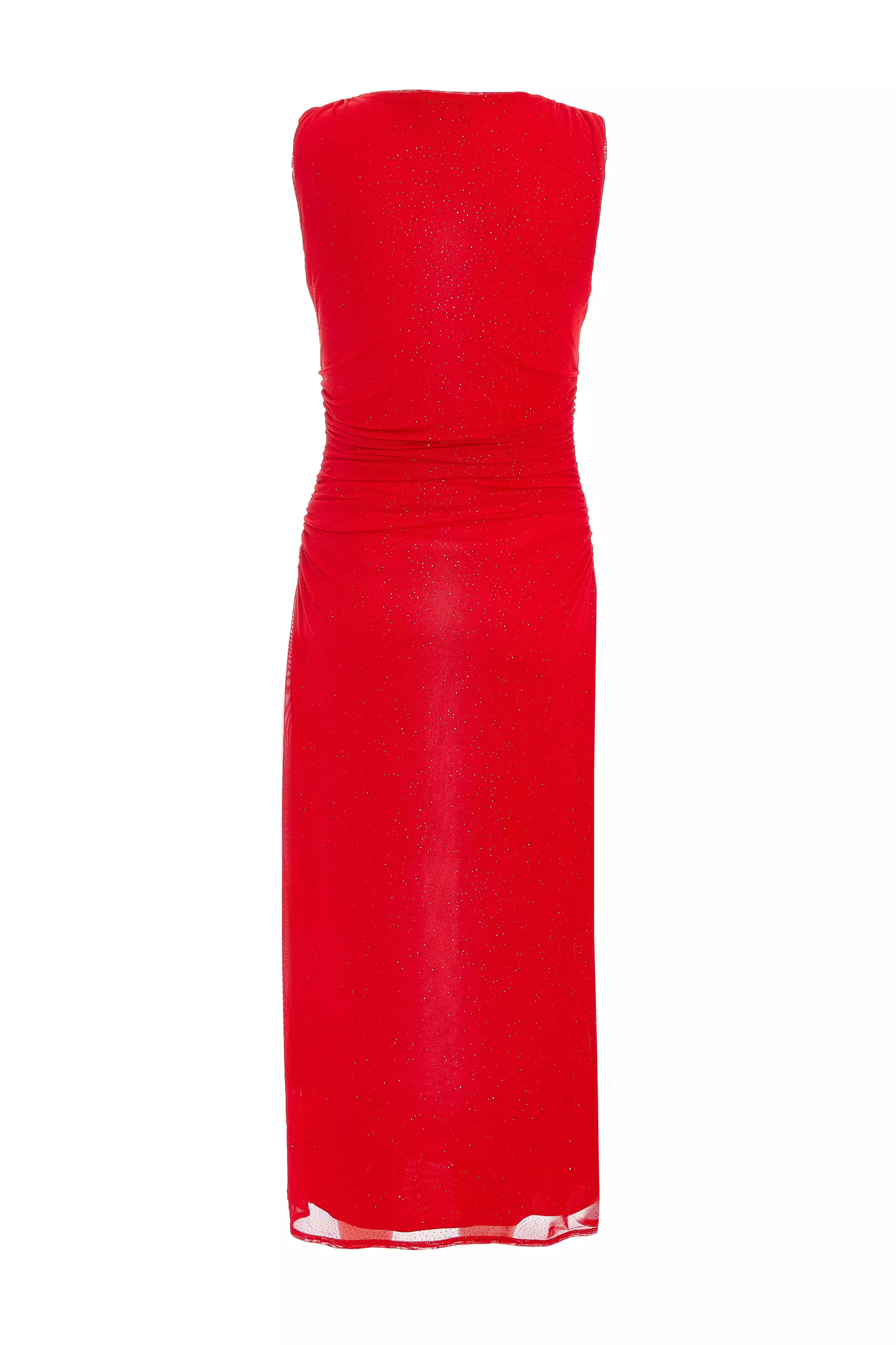 Petite Red Glitter Mesh Midaxi Dress