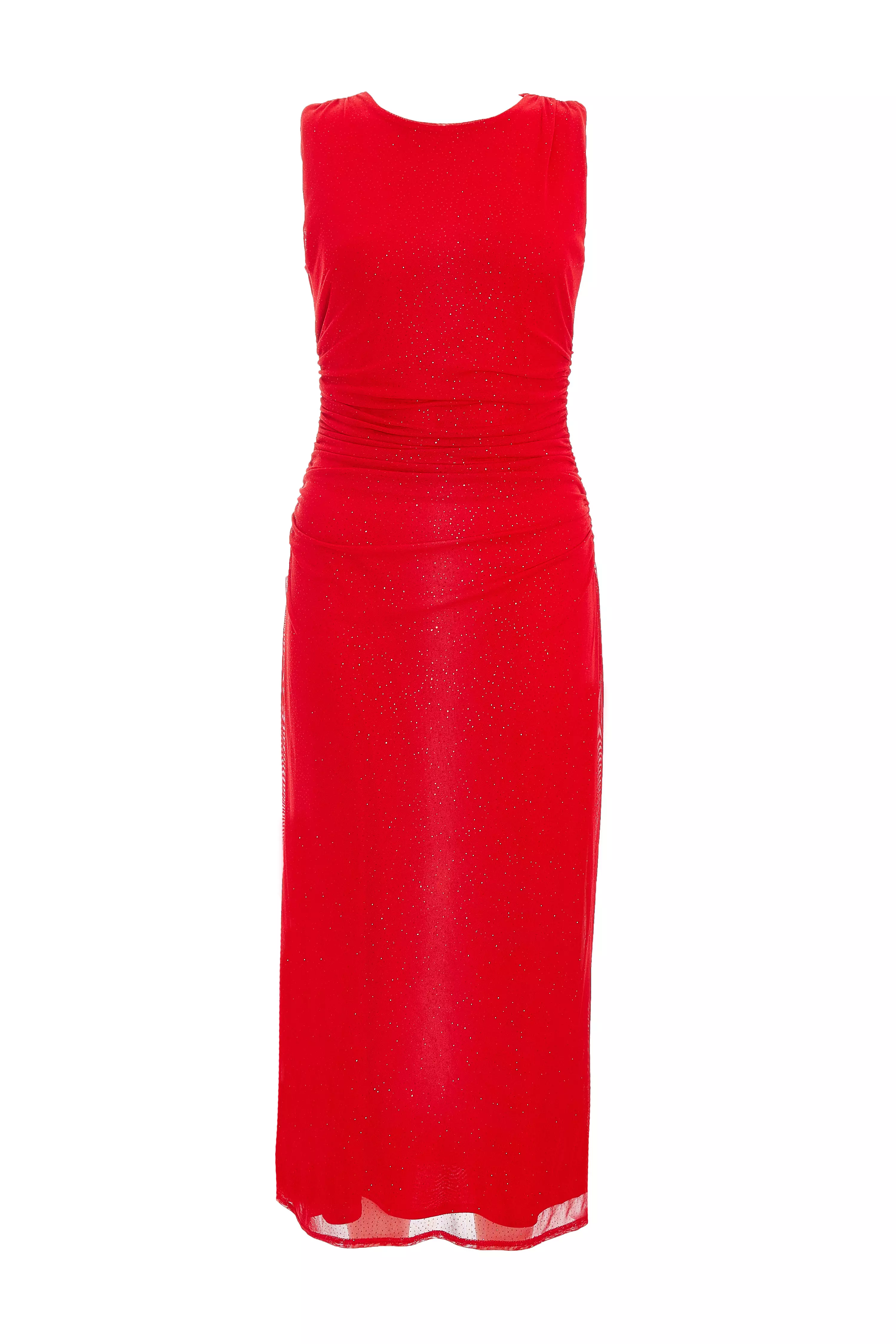 Petite Red Glitter Mesh Midaxi Dress