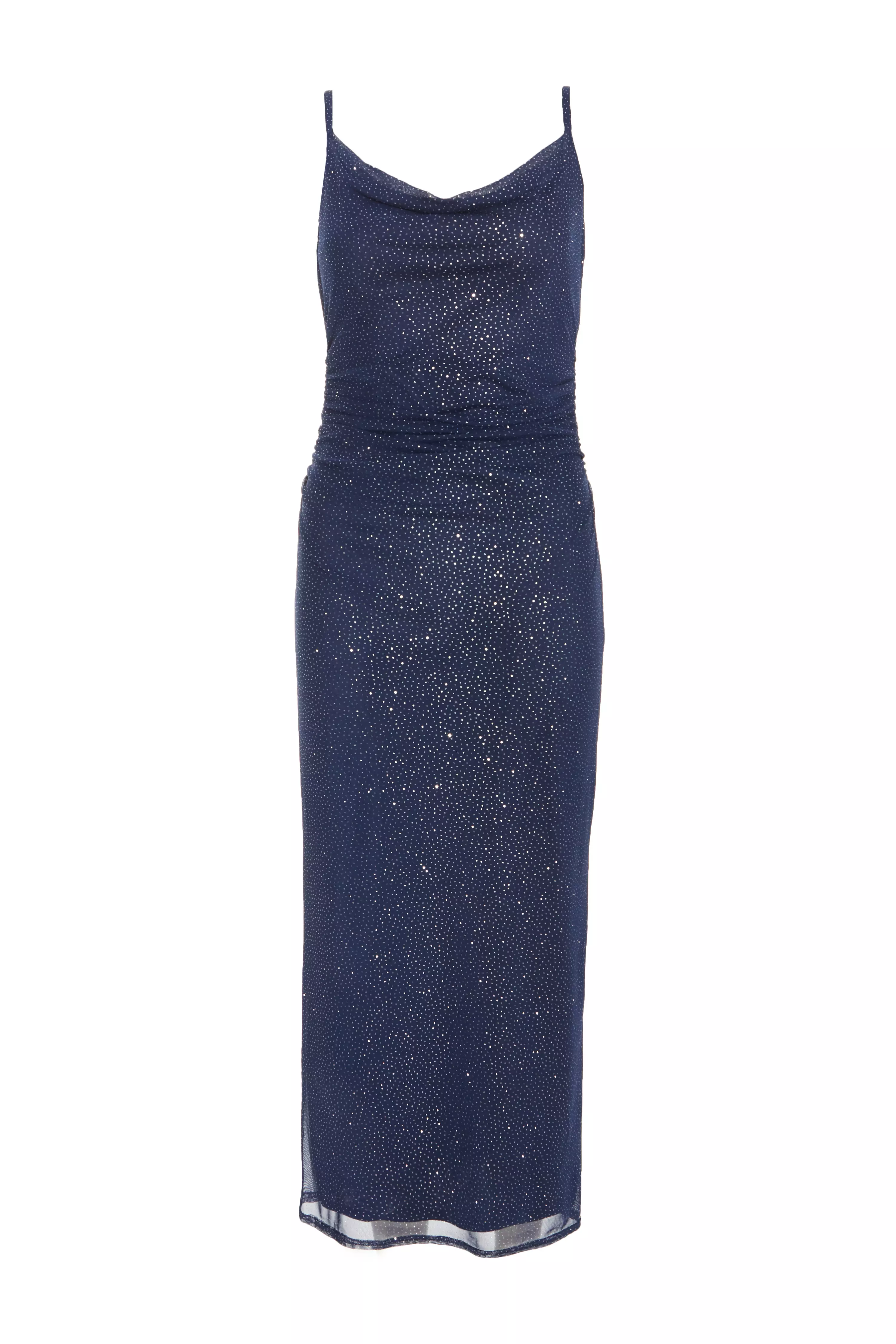 Petite Navy Glitter Mesh Midaxi Dress