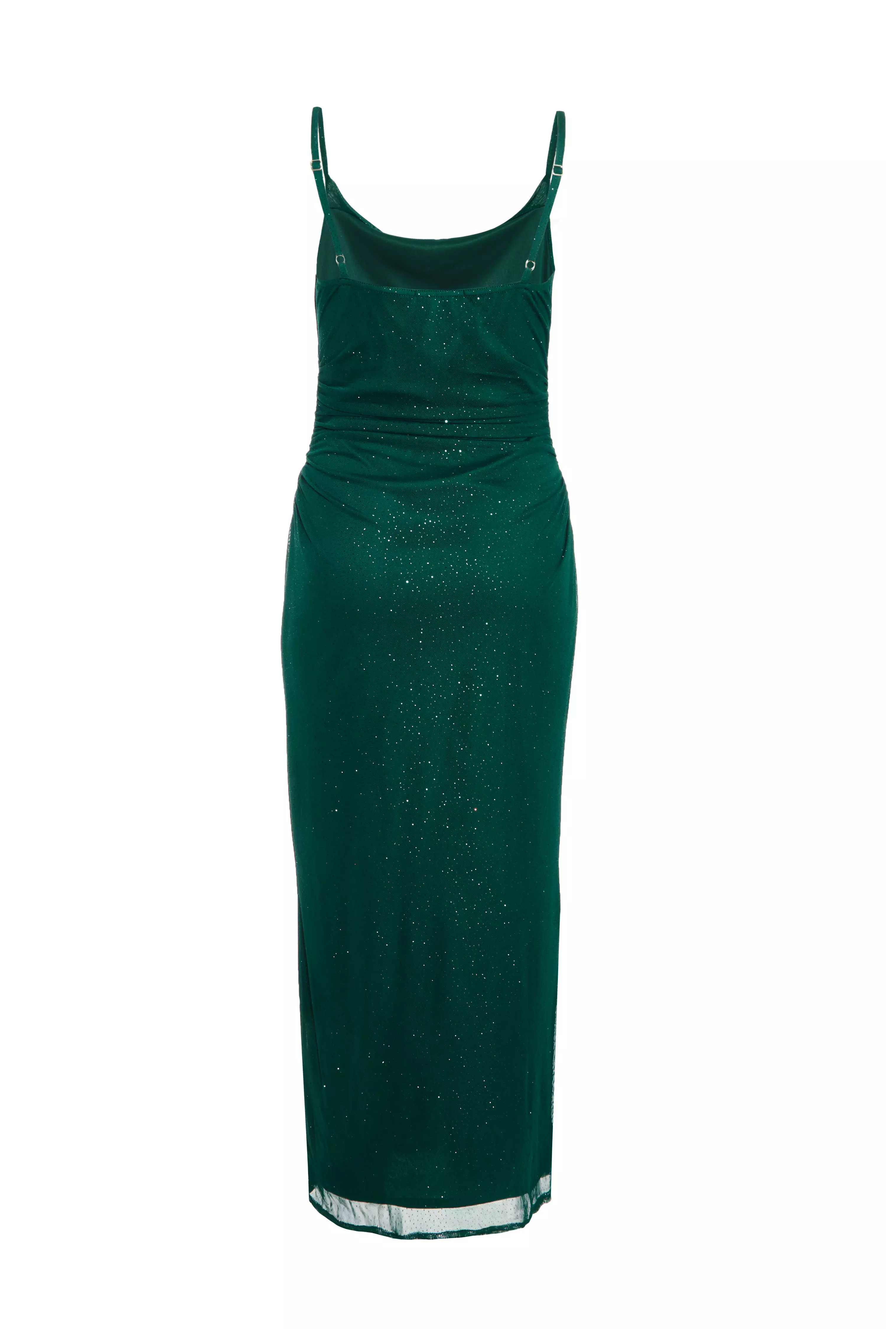 Petite Bottle Green Glitter Mesh Midaxi Dress