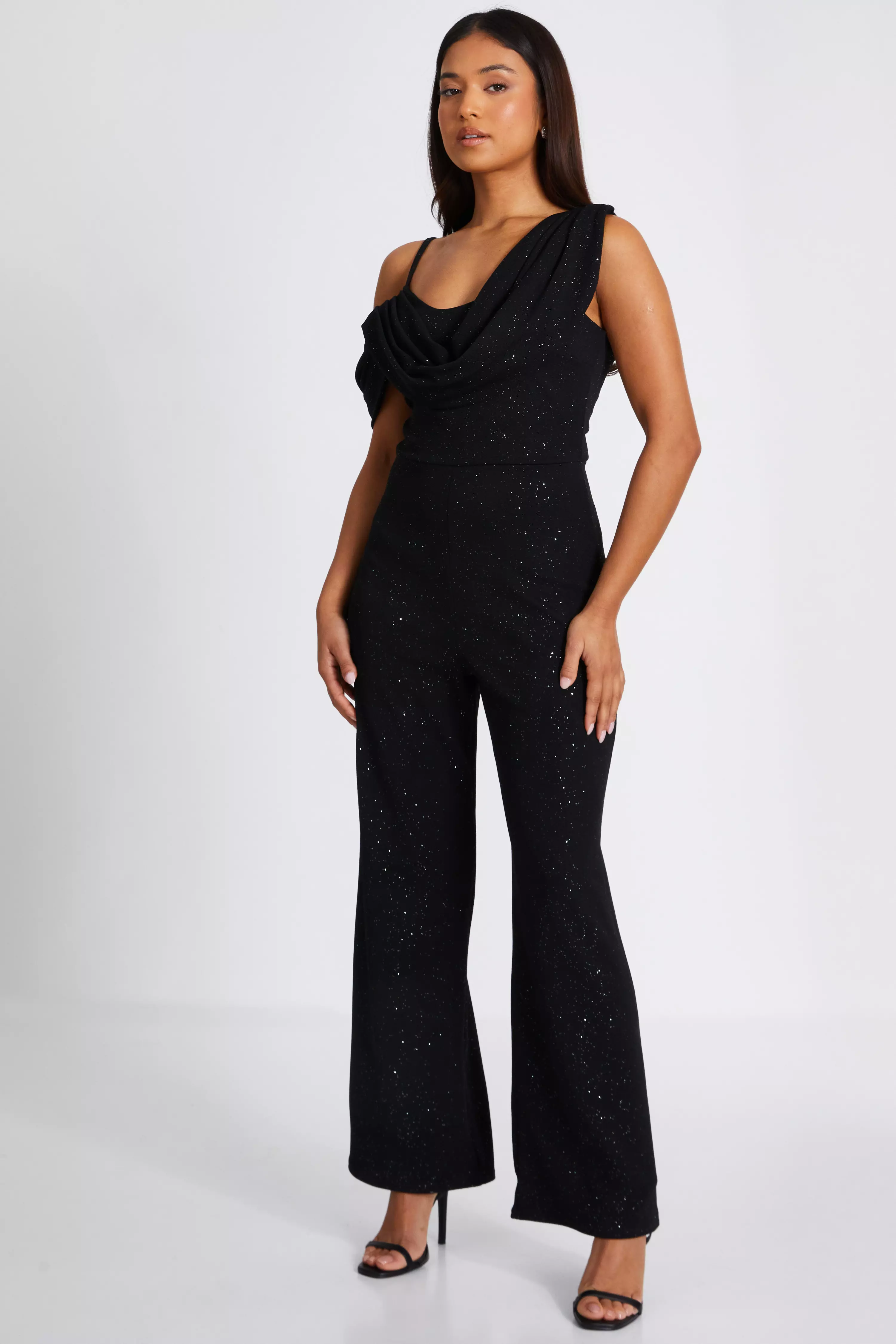 Petite Black Glitter Palazzo Jumpsuit