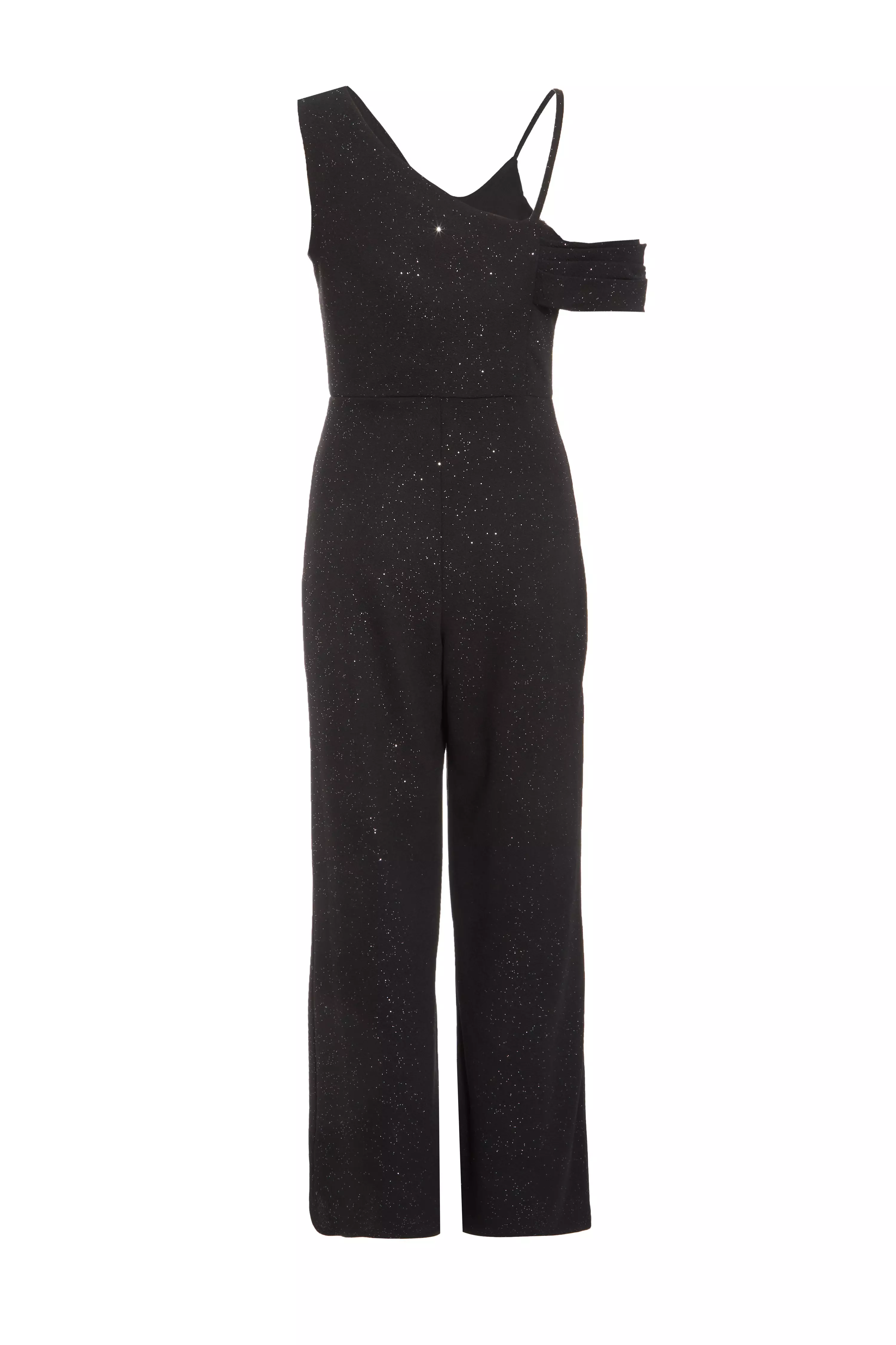 Petite Black Glitter Palazzo Jumpsuit