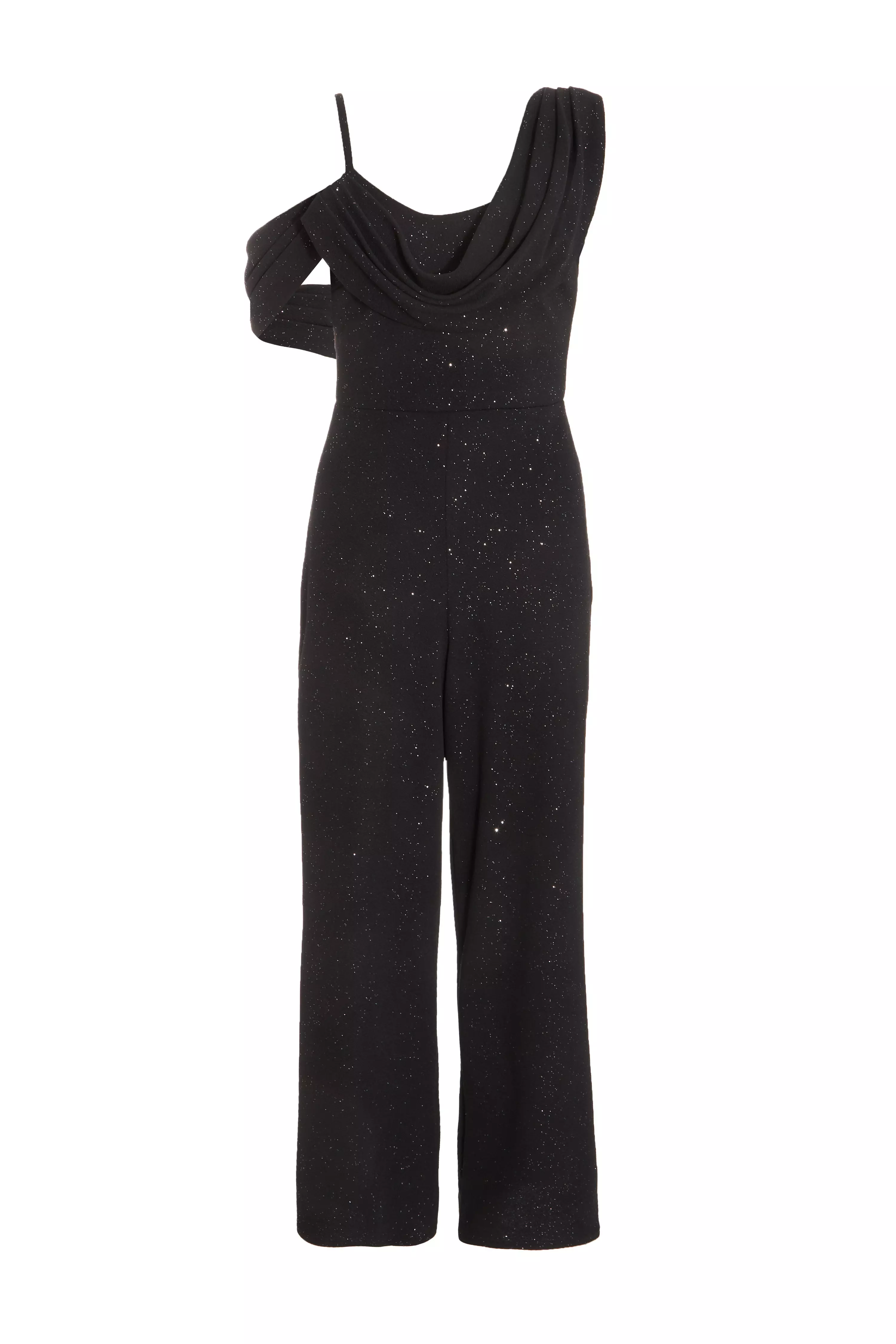 Petite Black Glitter Palazzo Jumpsuit