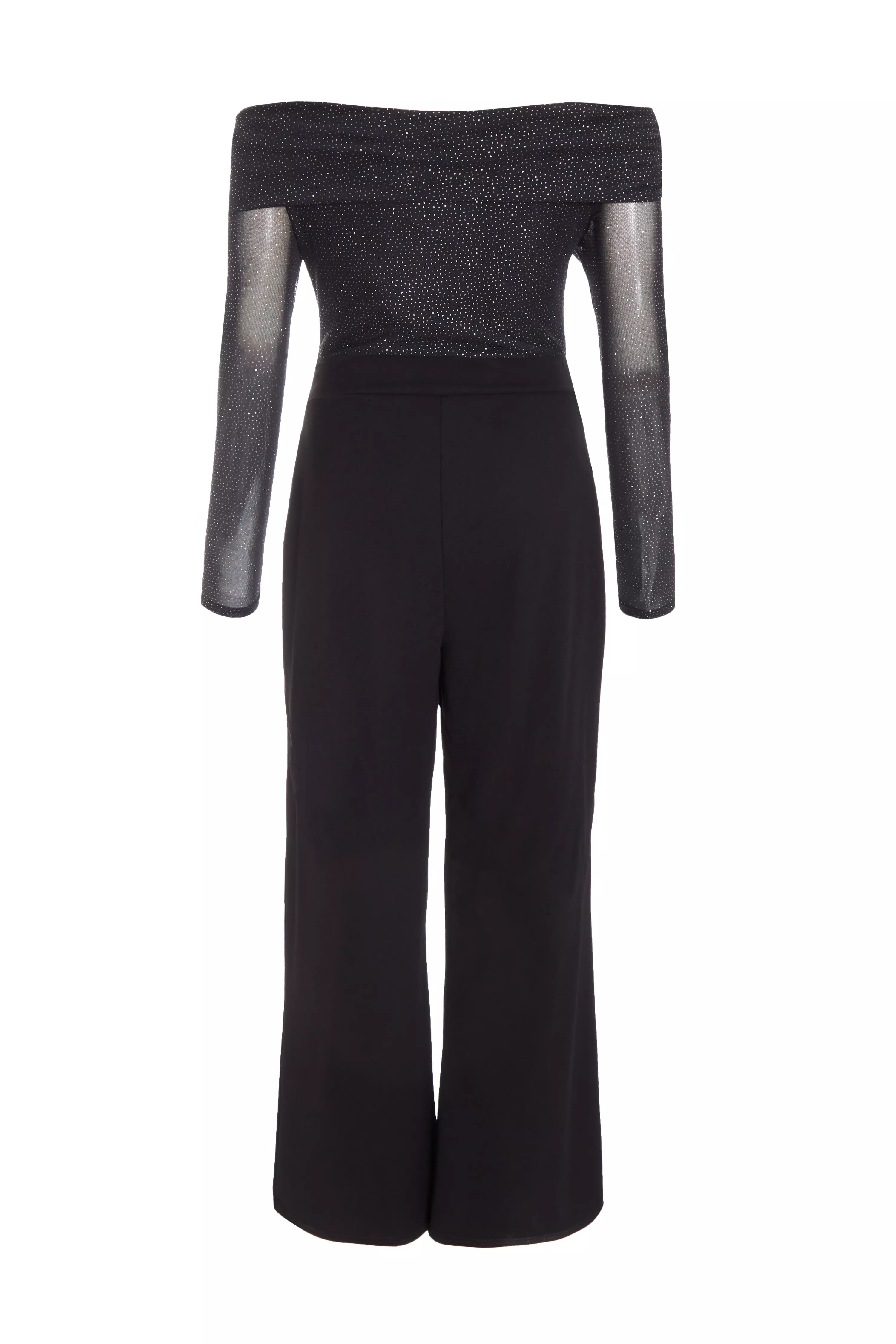 Petite Black Glitter Bardot Jumpsuit