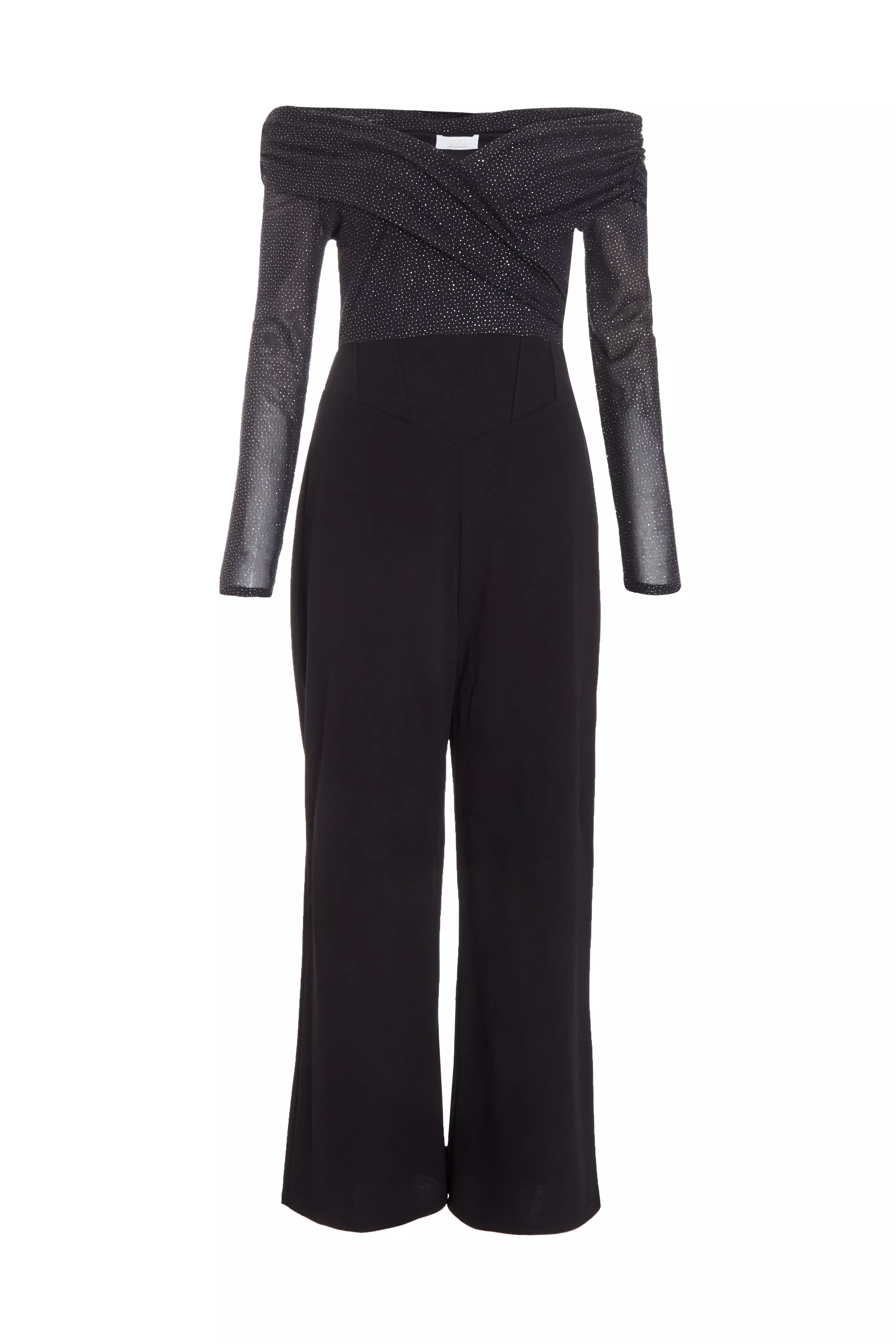 Petite Black Glitter Bardot Jumpsuit