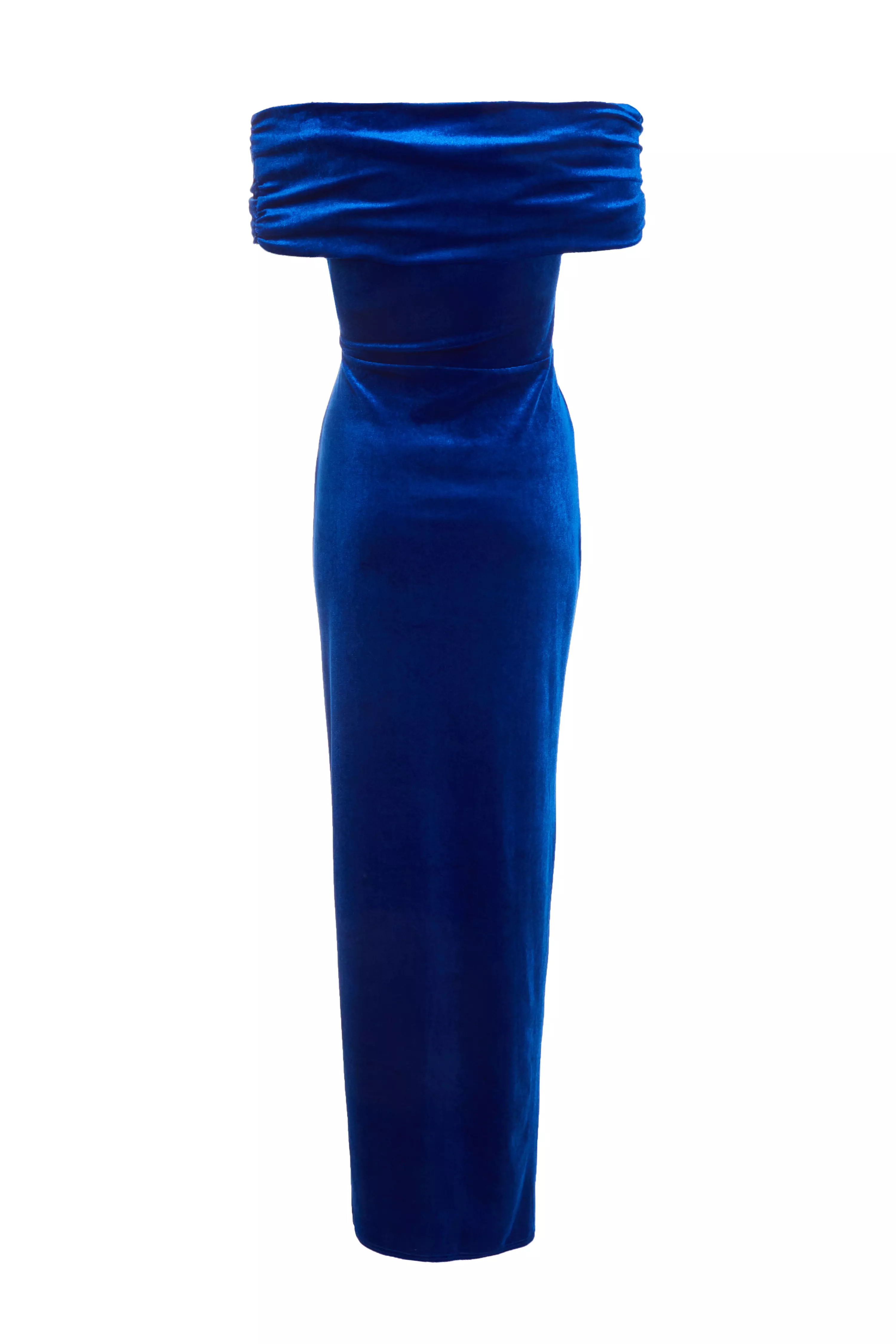 Royal Blue Velvet Bardot Maxi Dress