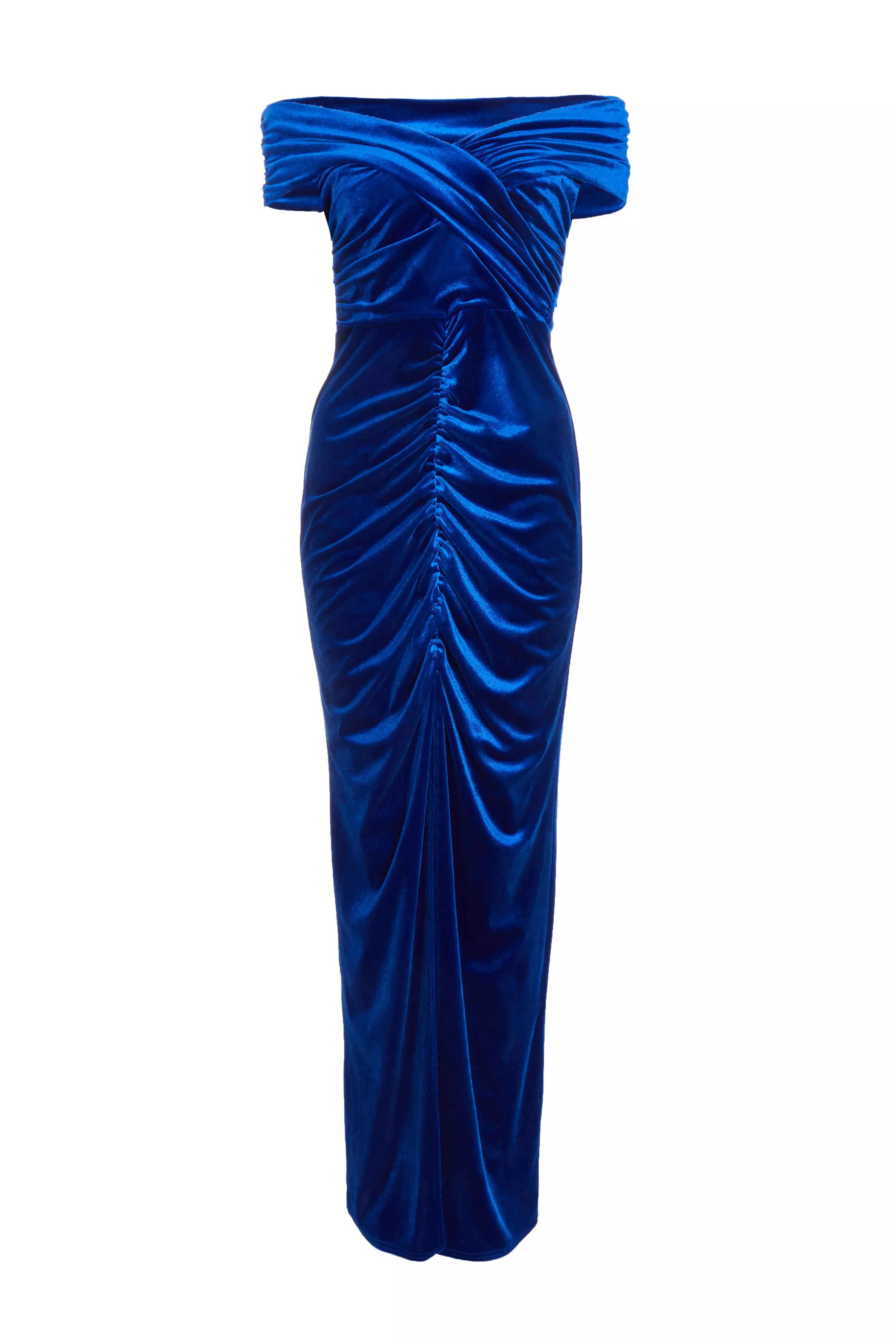 Royal Blue Velvet Bardot Maxi Dress