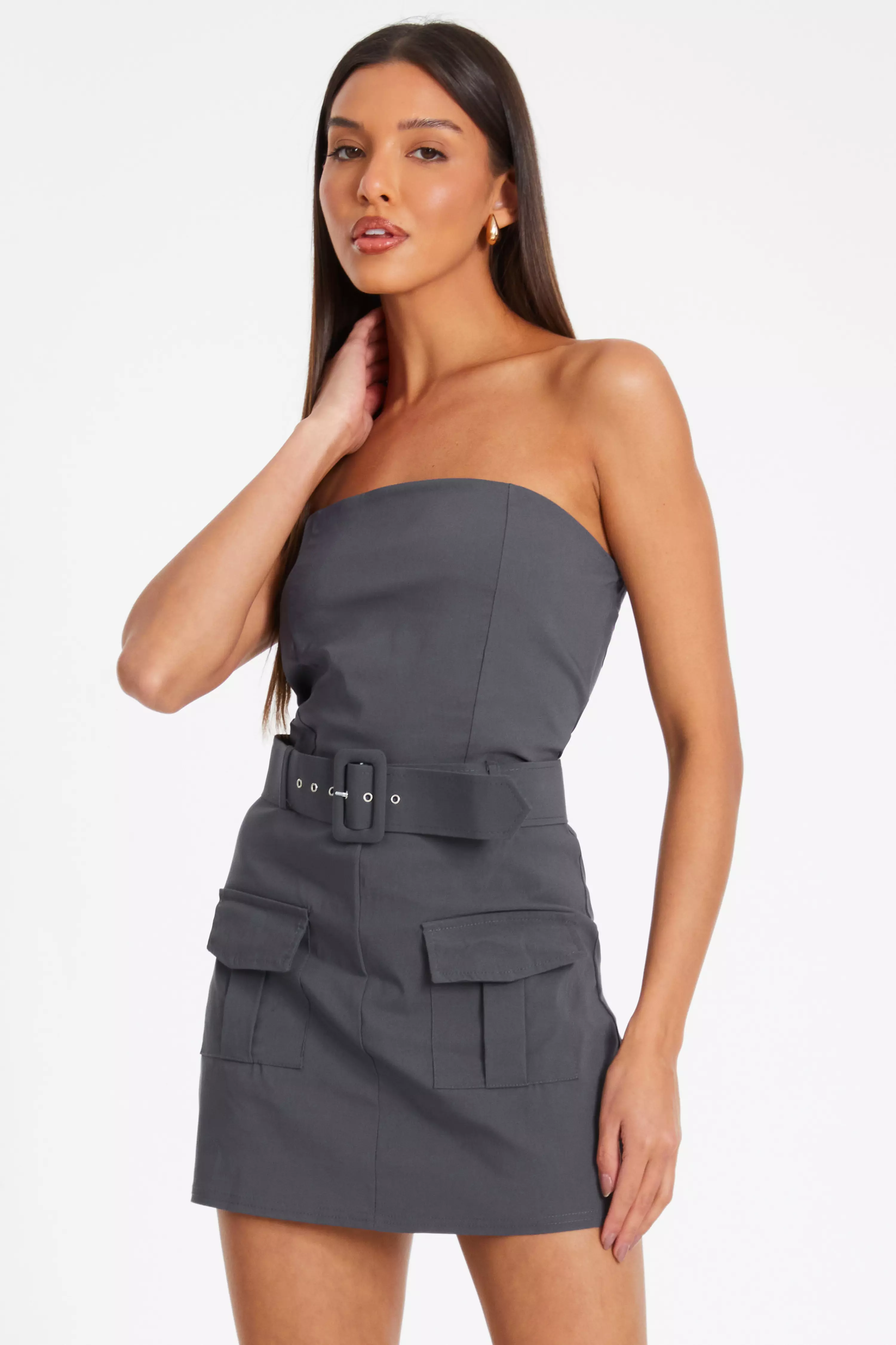 Dark Grey Bandeau Skort Playsuit