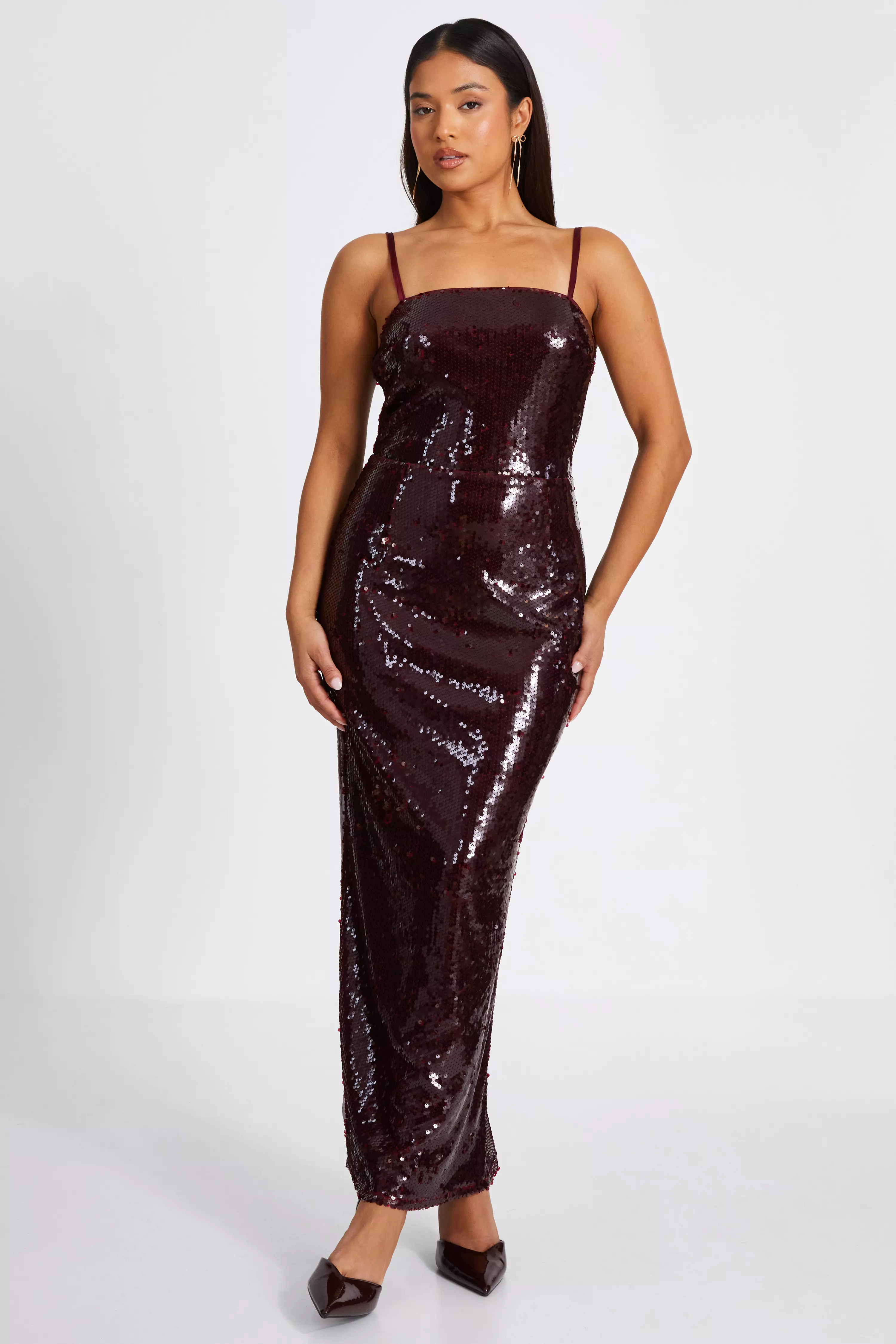 Petite Dark Red Sequin Midaxi Dress