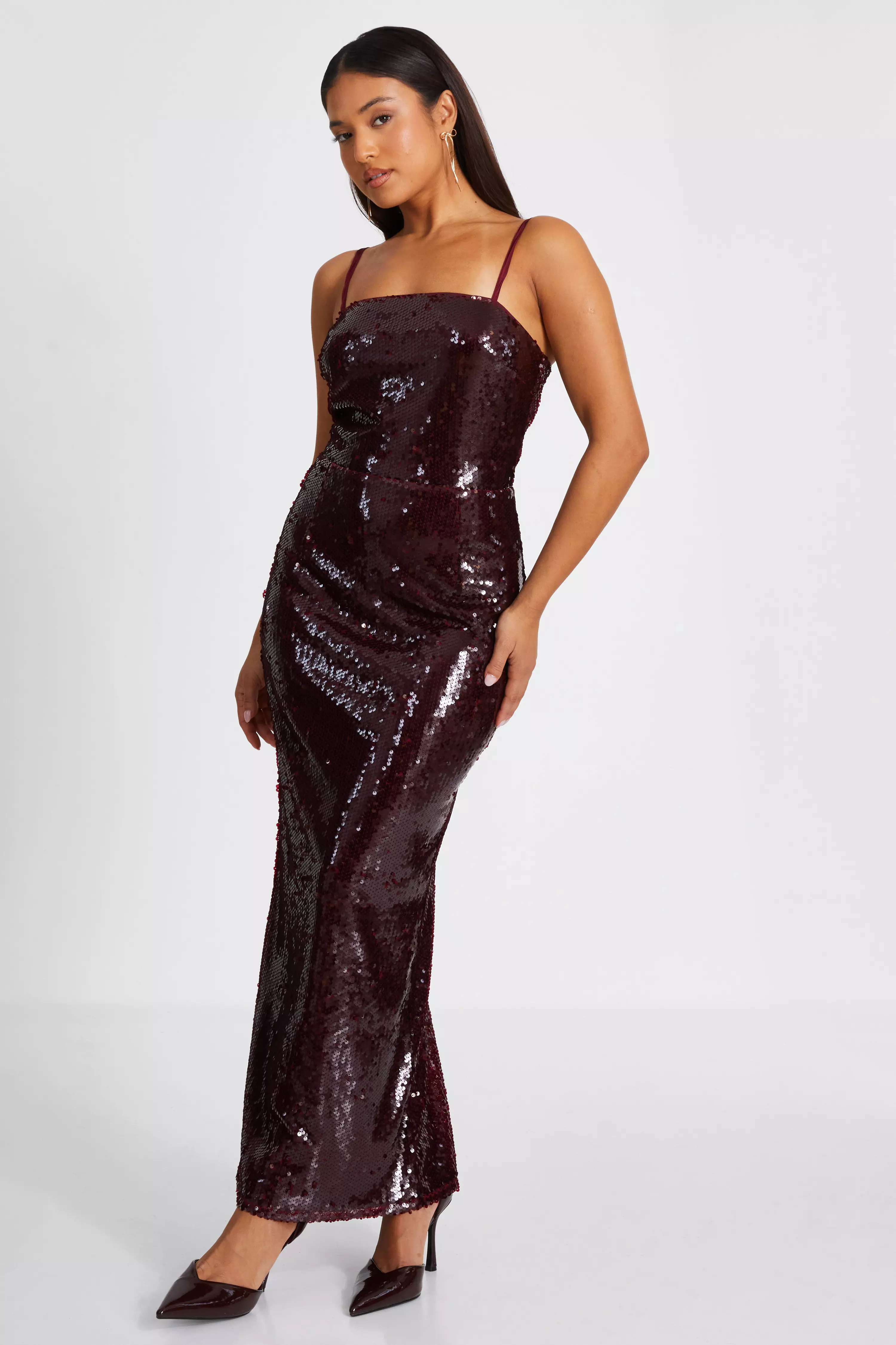 Petite Dark Red Sequin Midaxi Dress