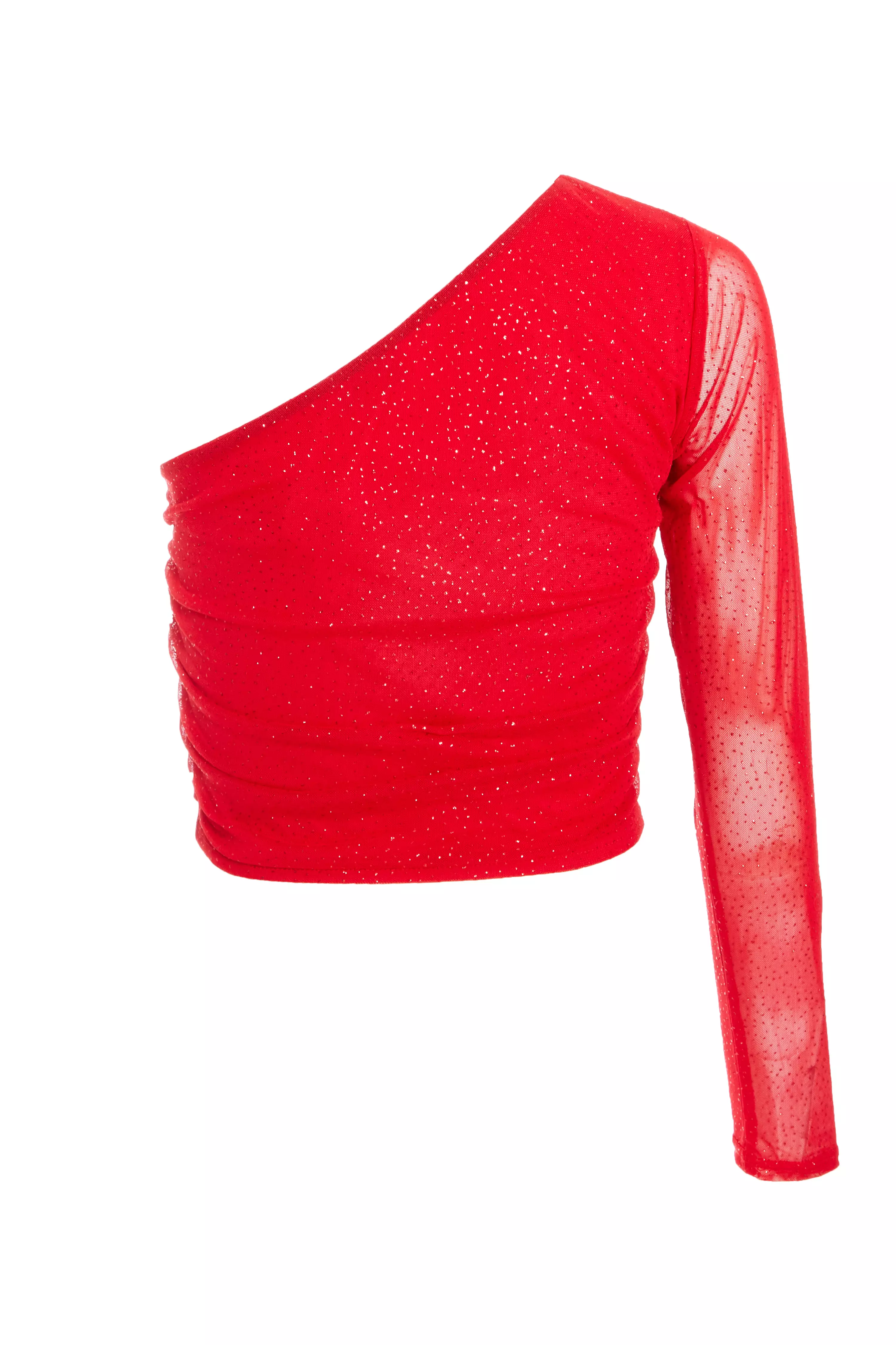 Red Glitter Mesh Crop Top