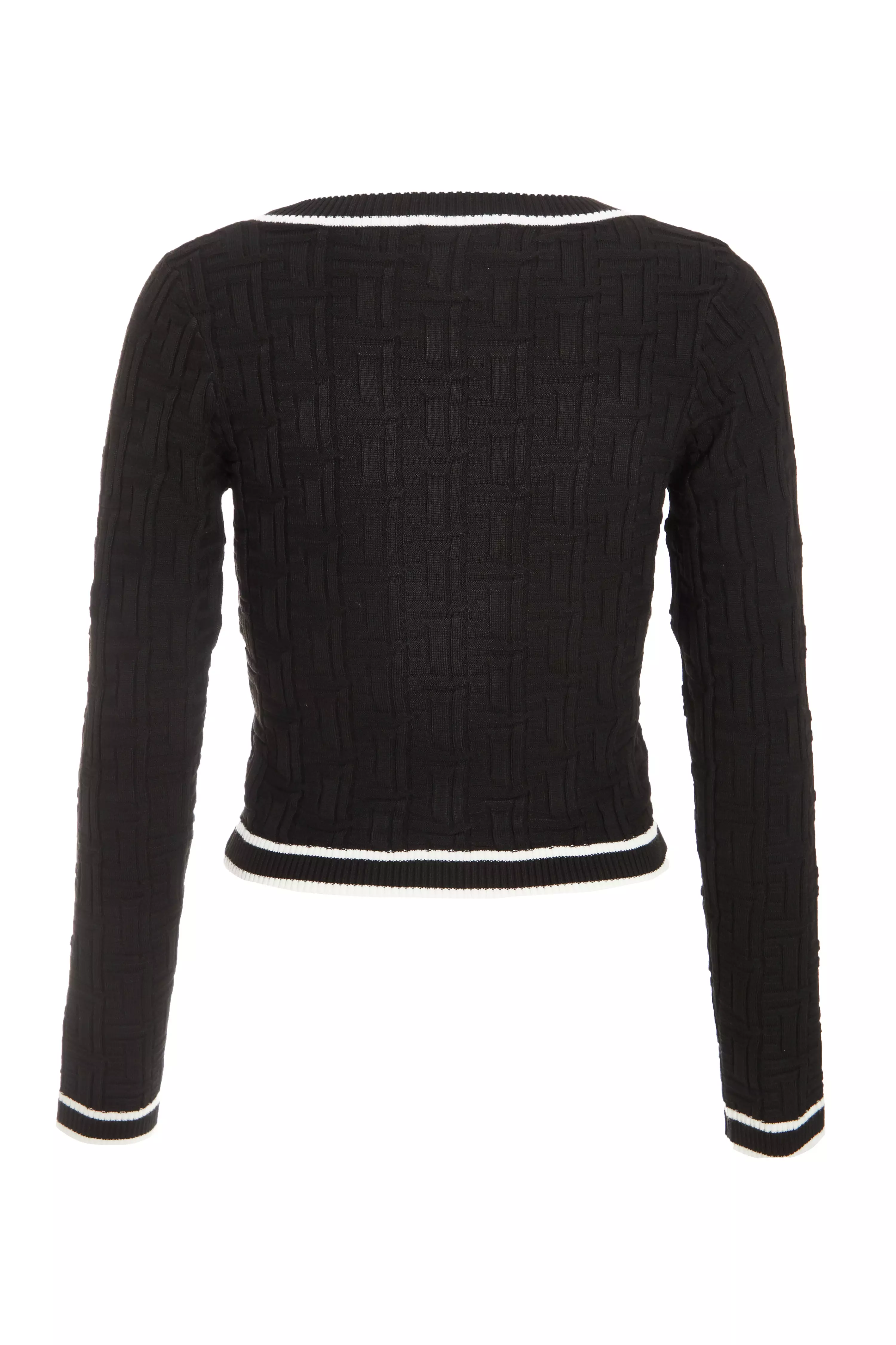 Black Knit Contrast Trim Top 