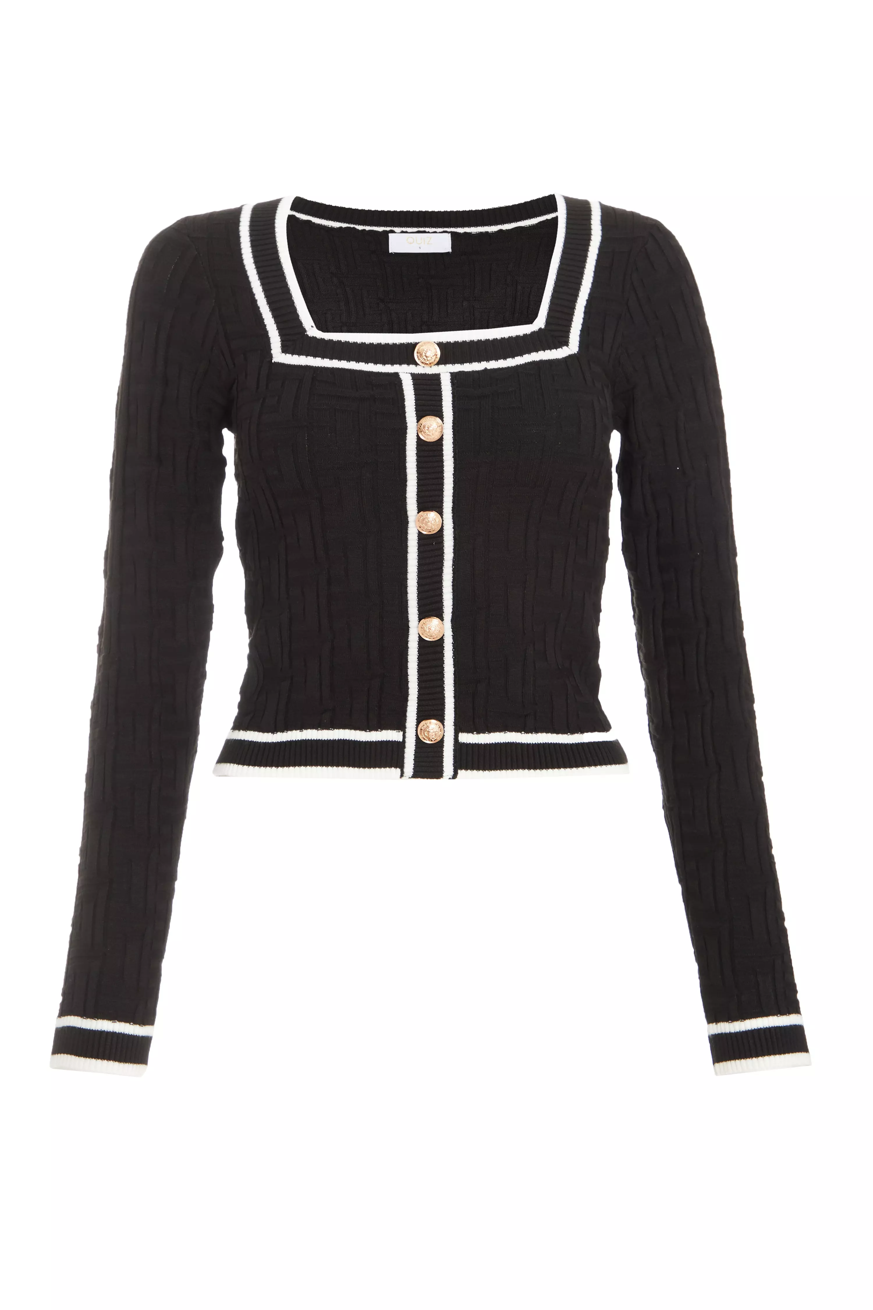 Black Knit Contrast Trim Top 