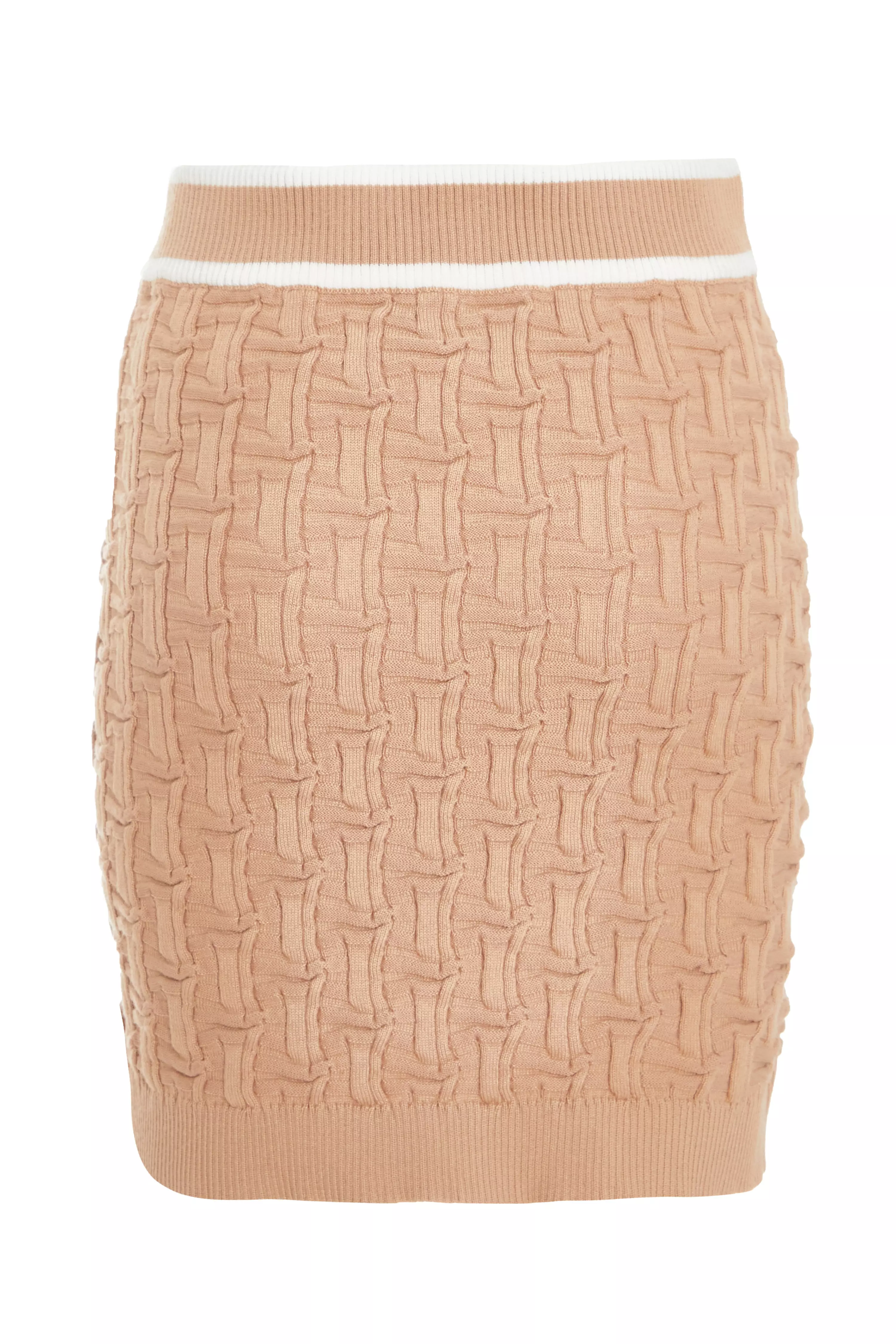 Stone Knit Contrast Trim Skirt