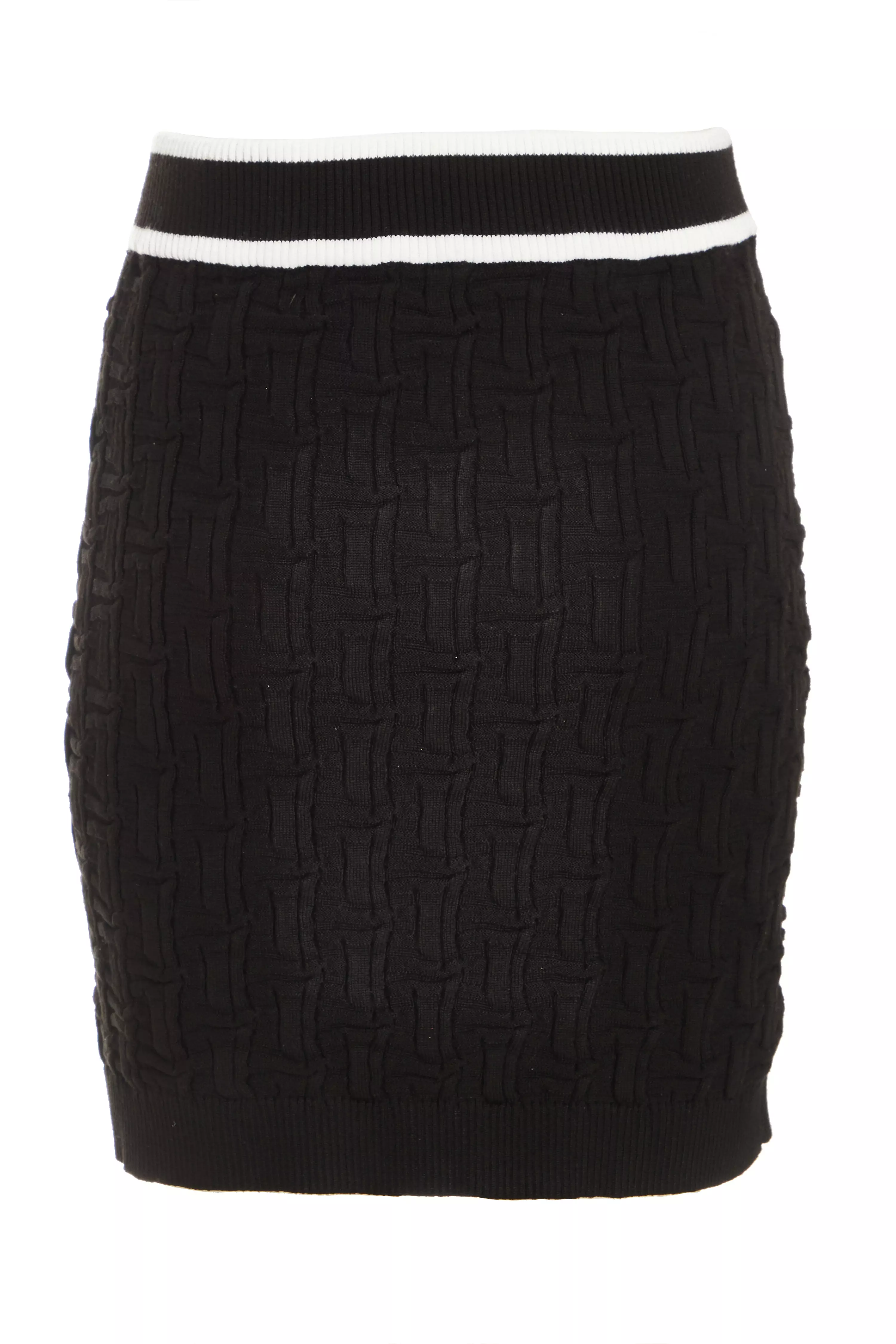 Black Knit Contrast Trim Skirt