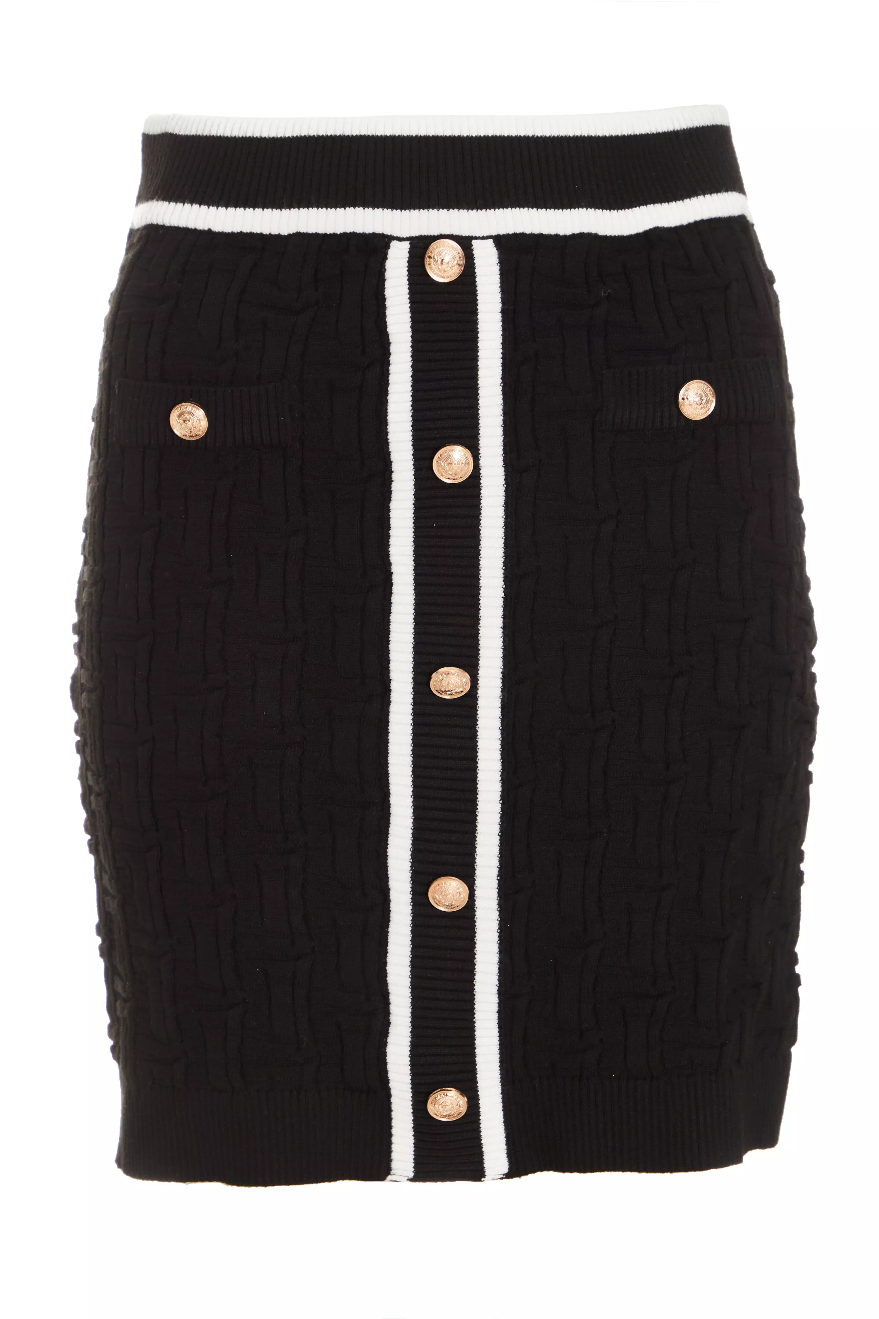 Black Knit Contrast Trim Skirt