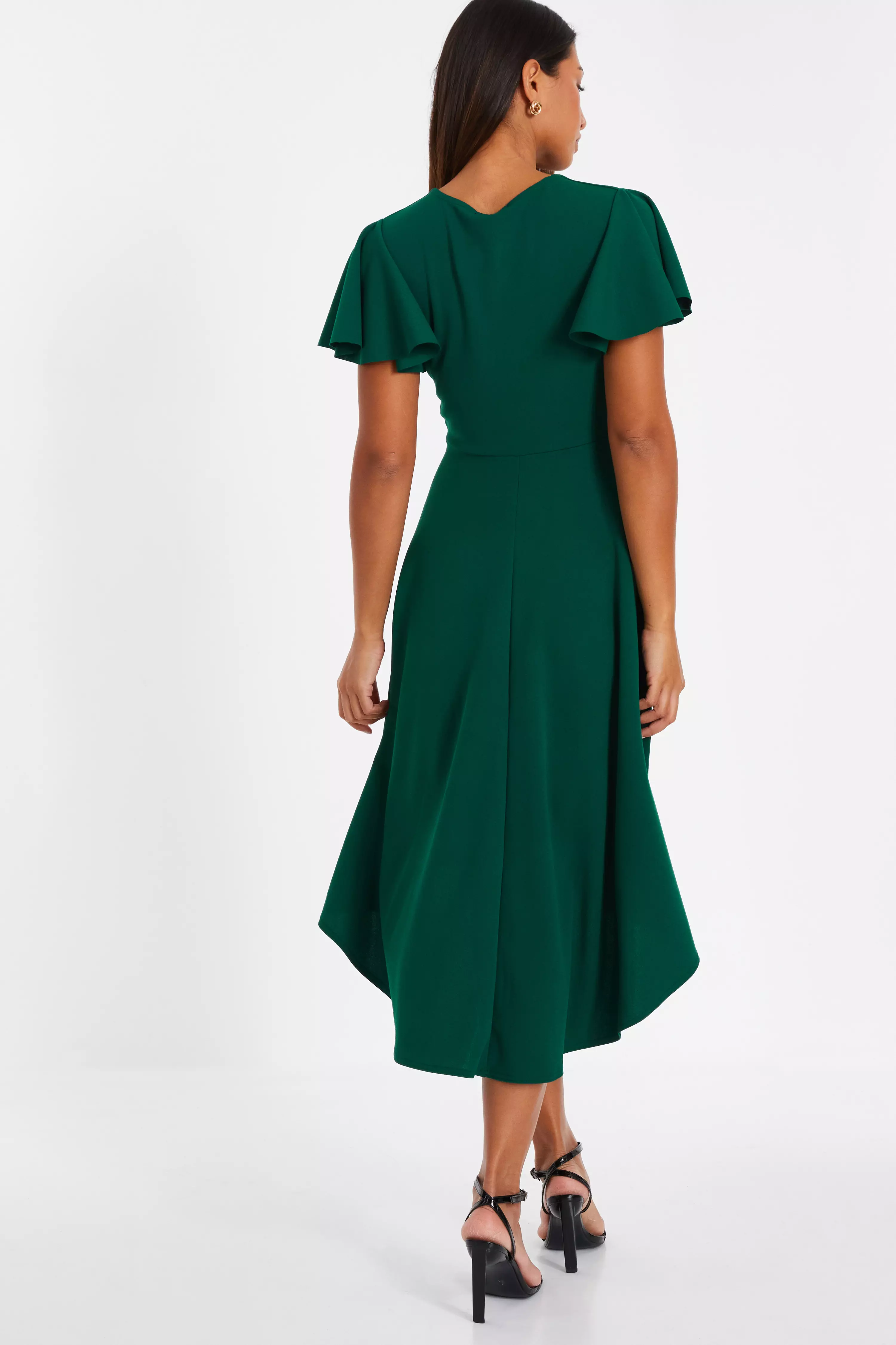 Bottle Green Buckle Detail Midi Dress