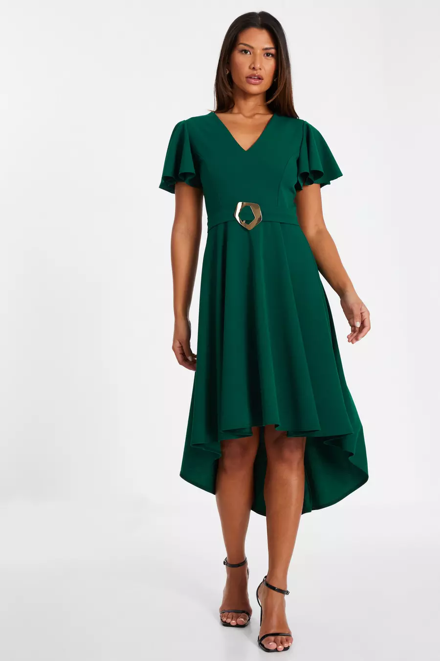 Bottle Green Buckle Detail Midi Dress QUIZ Clothing