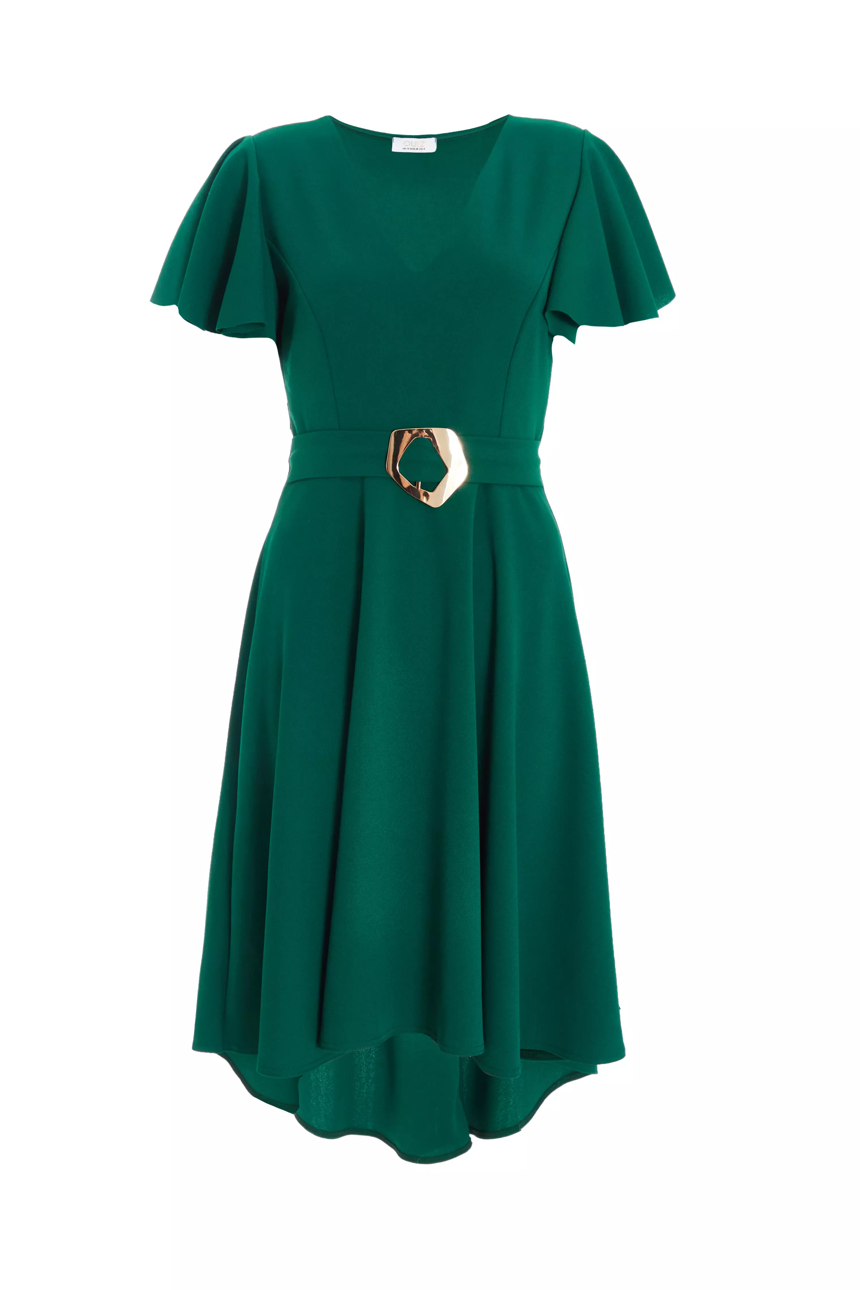 Bottle Green Buckle Detail Midi Dress