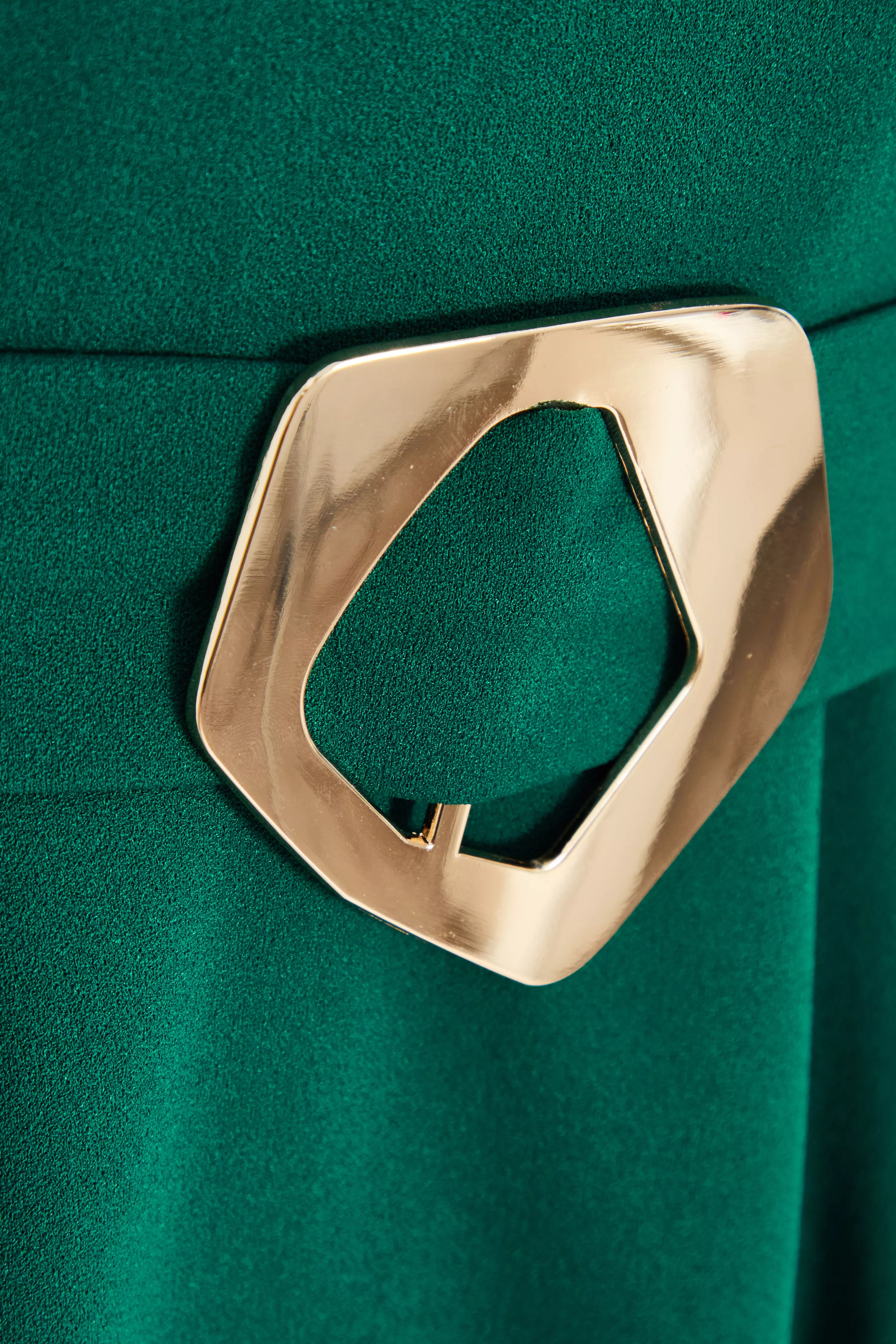 Bottle Green Buckle Detail Midi Dress