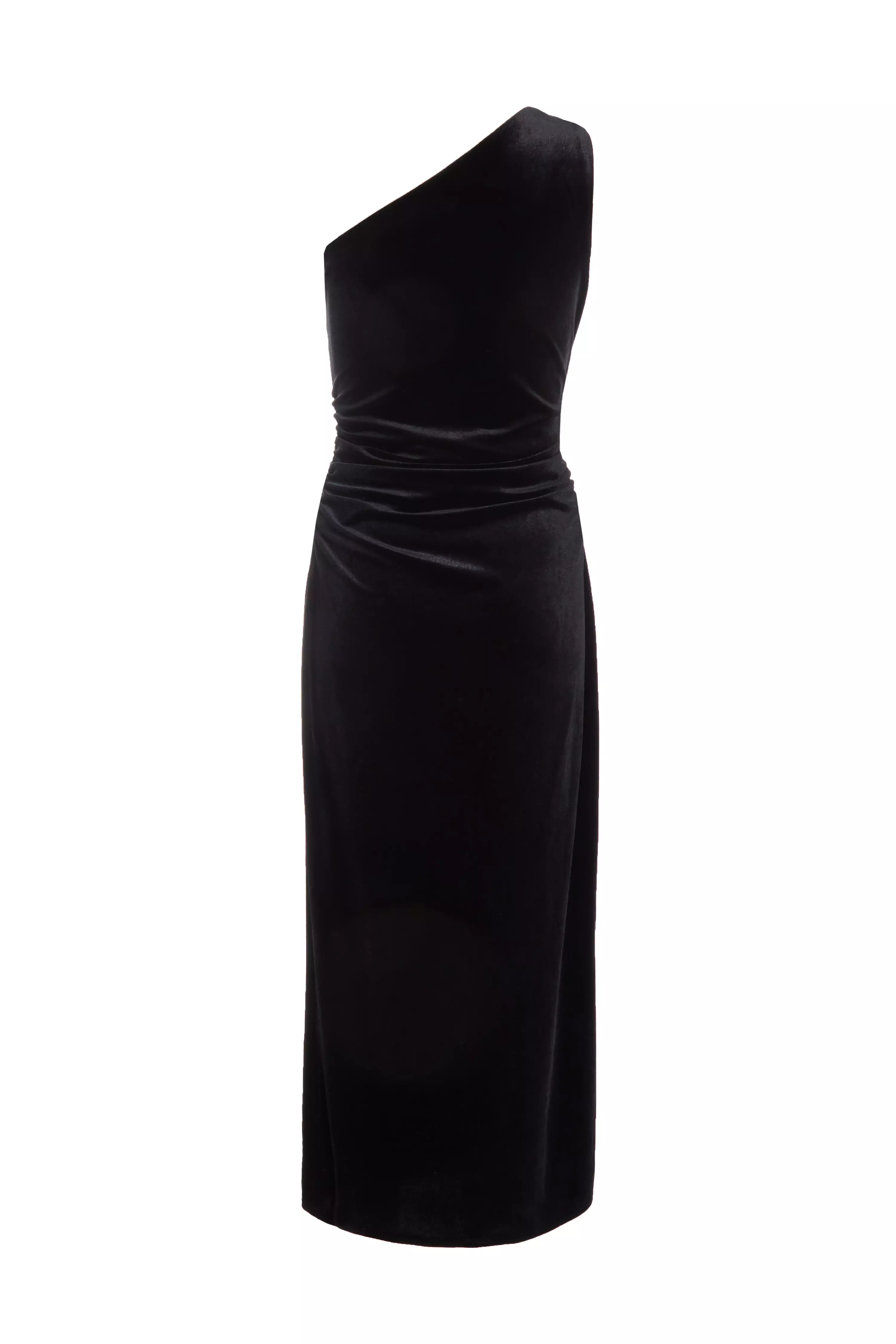 Black Velvet One Shoulder Midaxi Dress