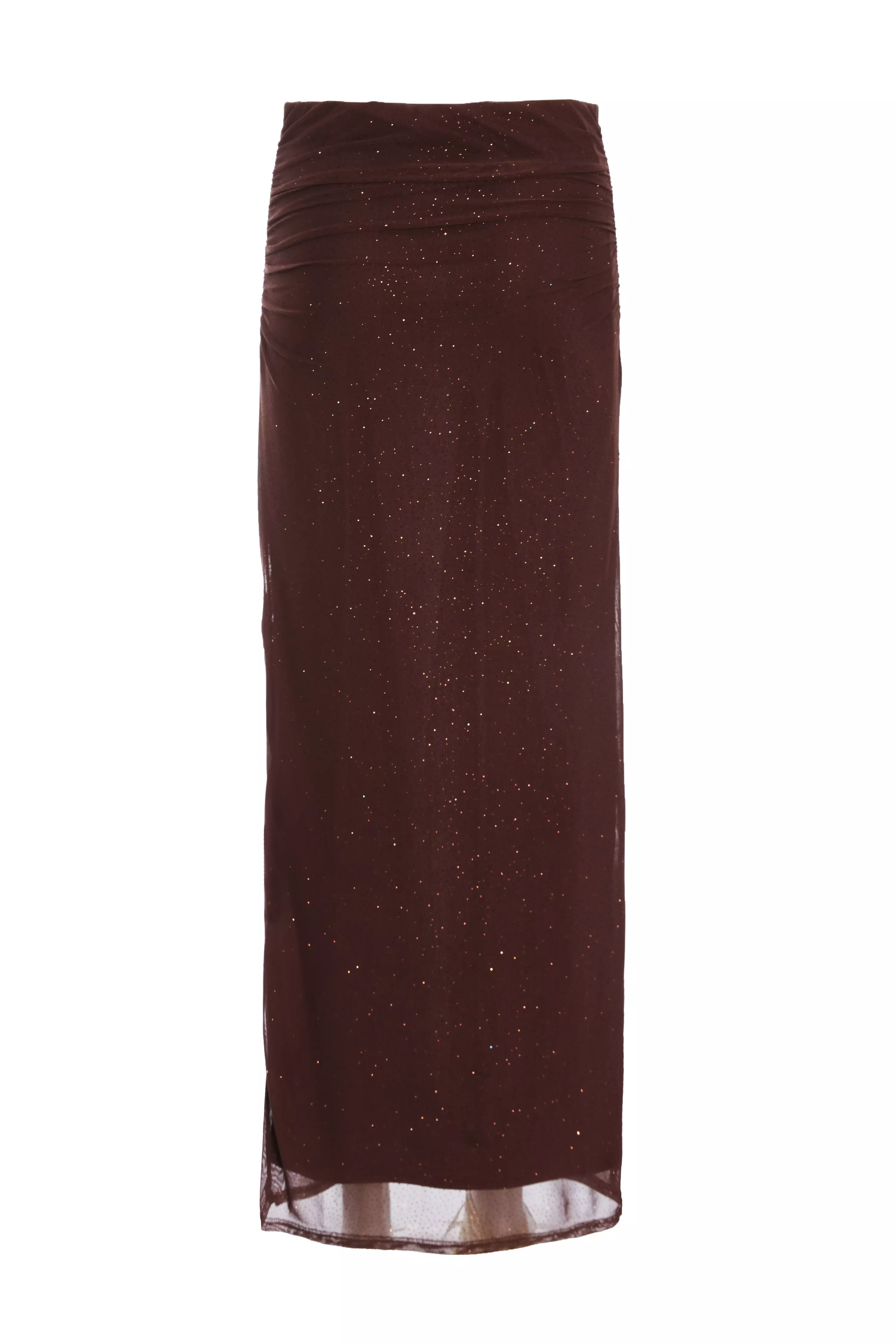 Brown Glitter Mesh Midaxi Skirt