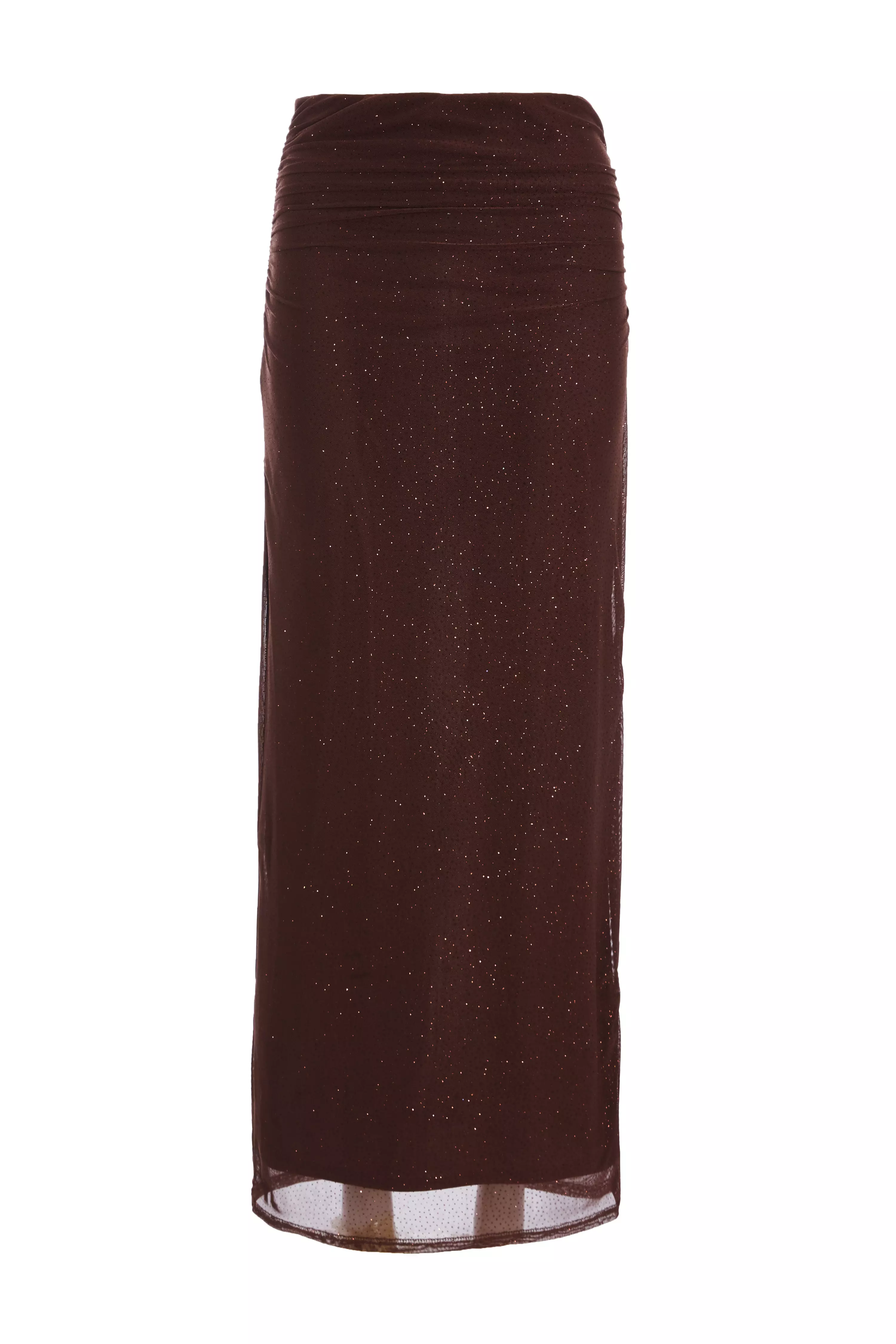 Brown Glitter Mesh Midaxi Skirt