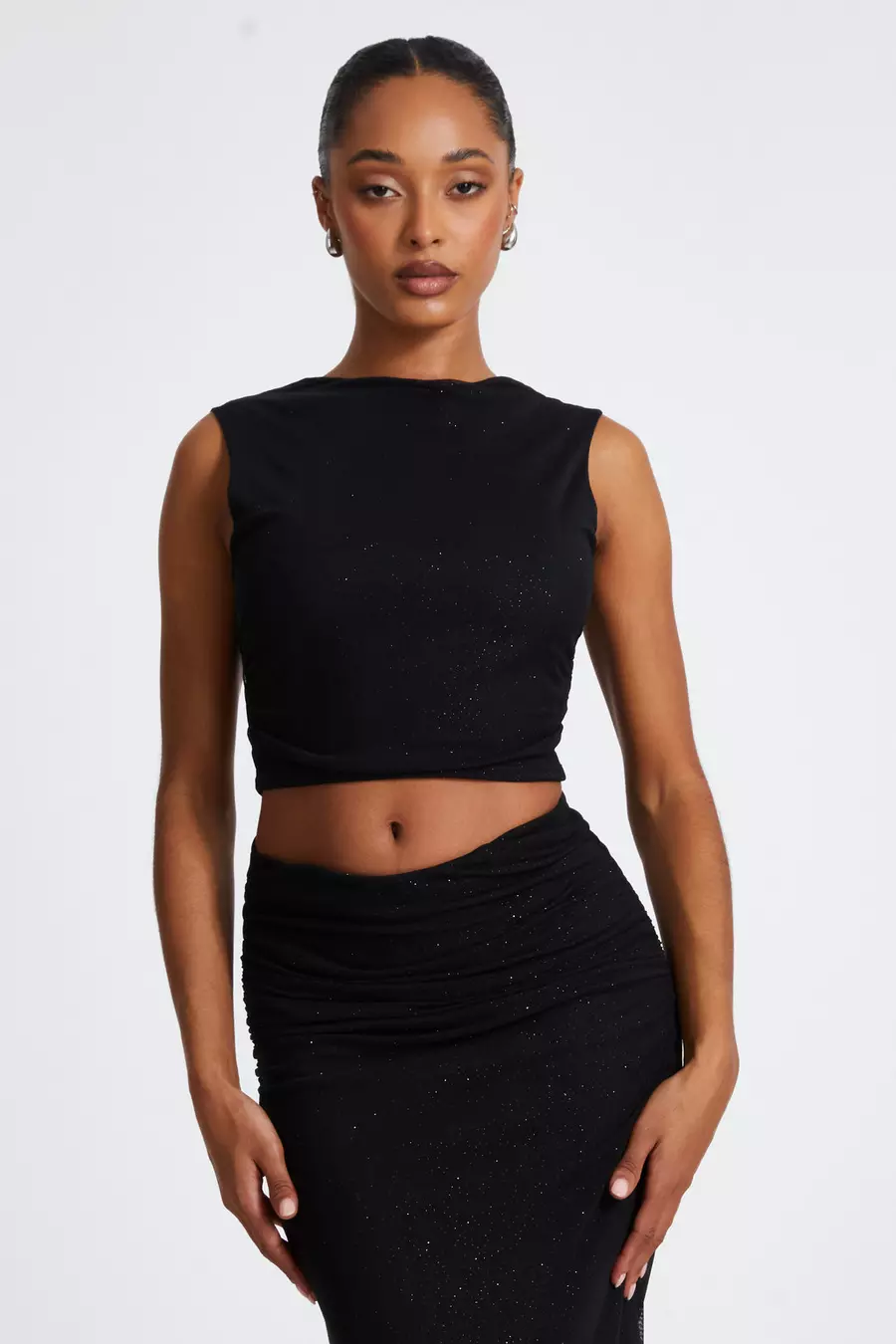 Black glitter mesh top deals