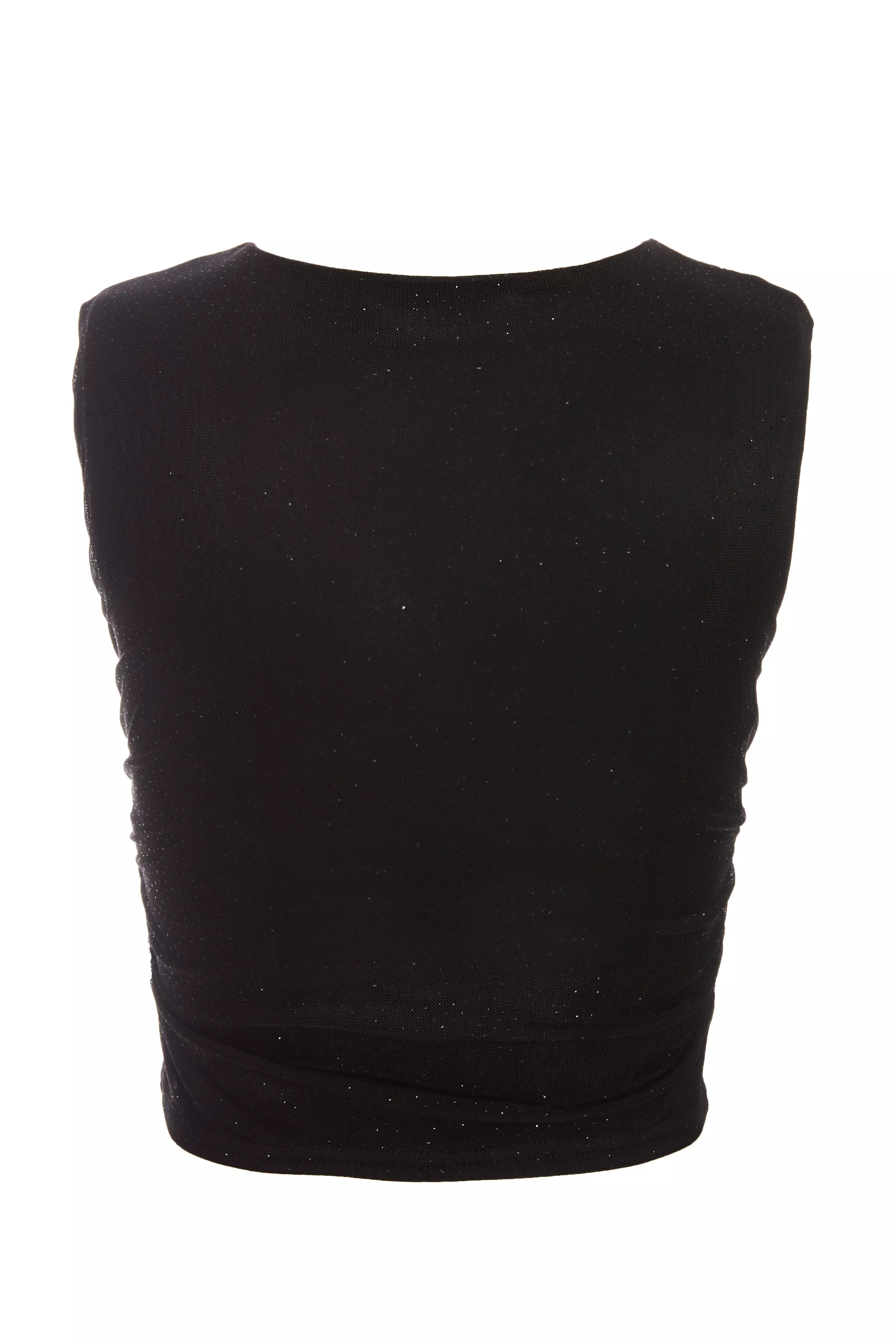 Black Glitter Mesh Crop Top 