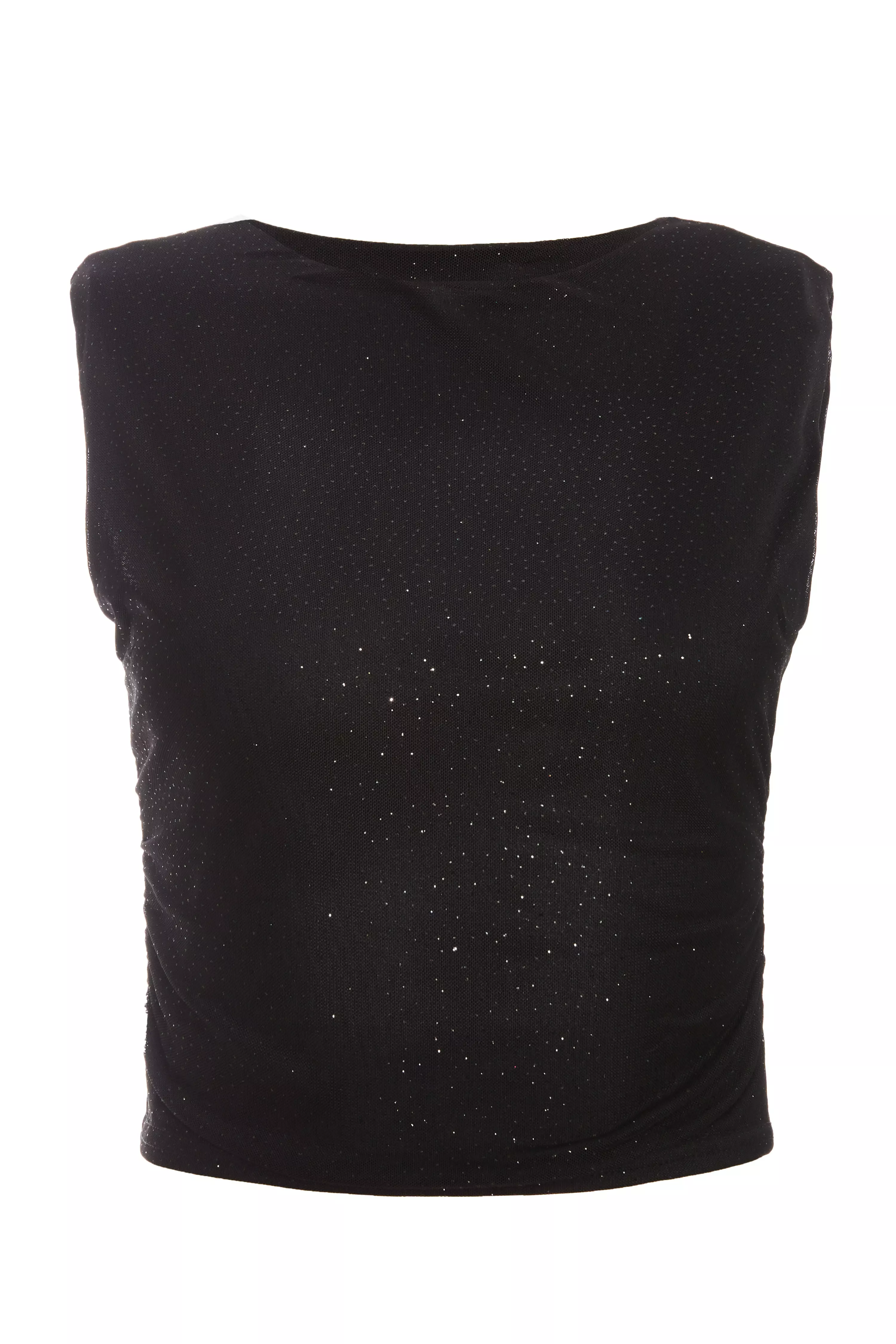 Black Glitter Mesh Crop Top 