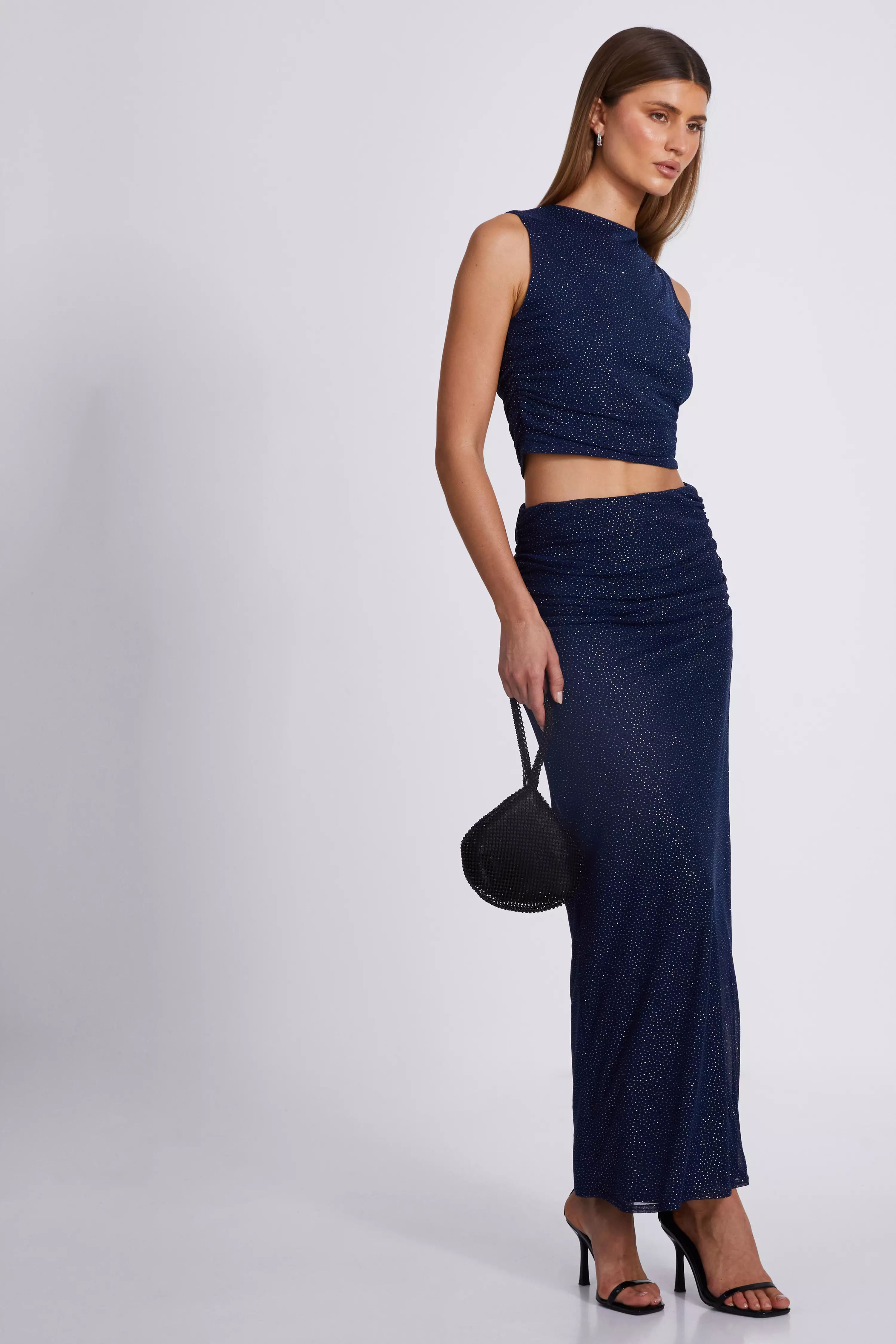 Navy Glitter Mesh Crop Top 