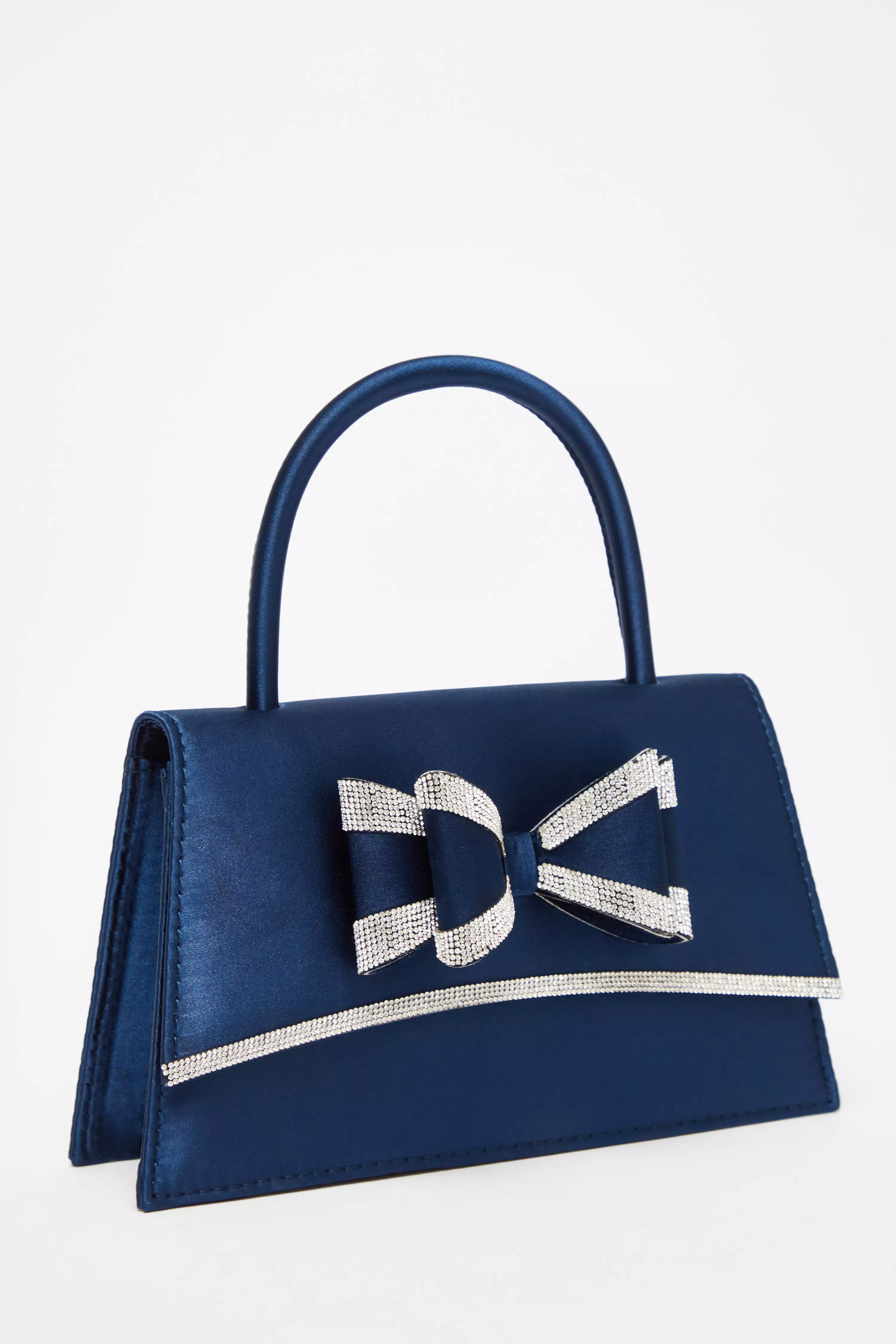 Navy Diamante Bow Bag