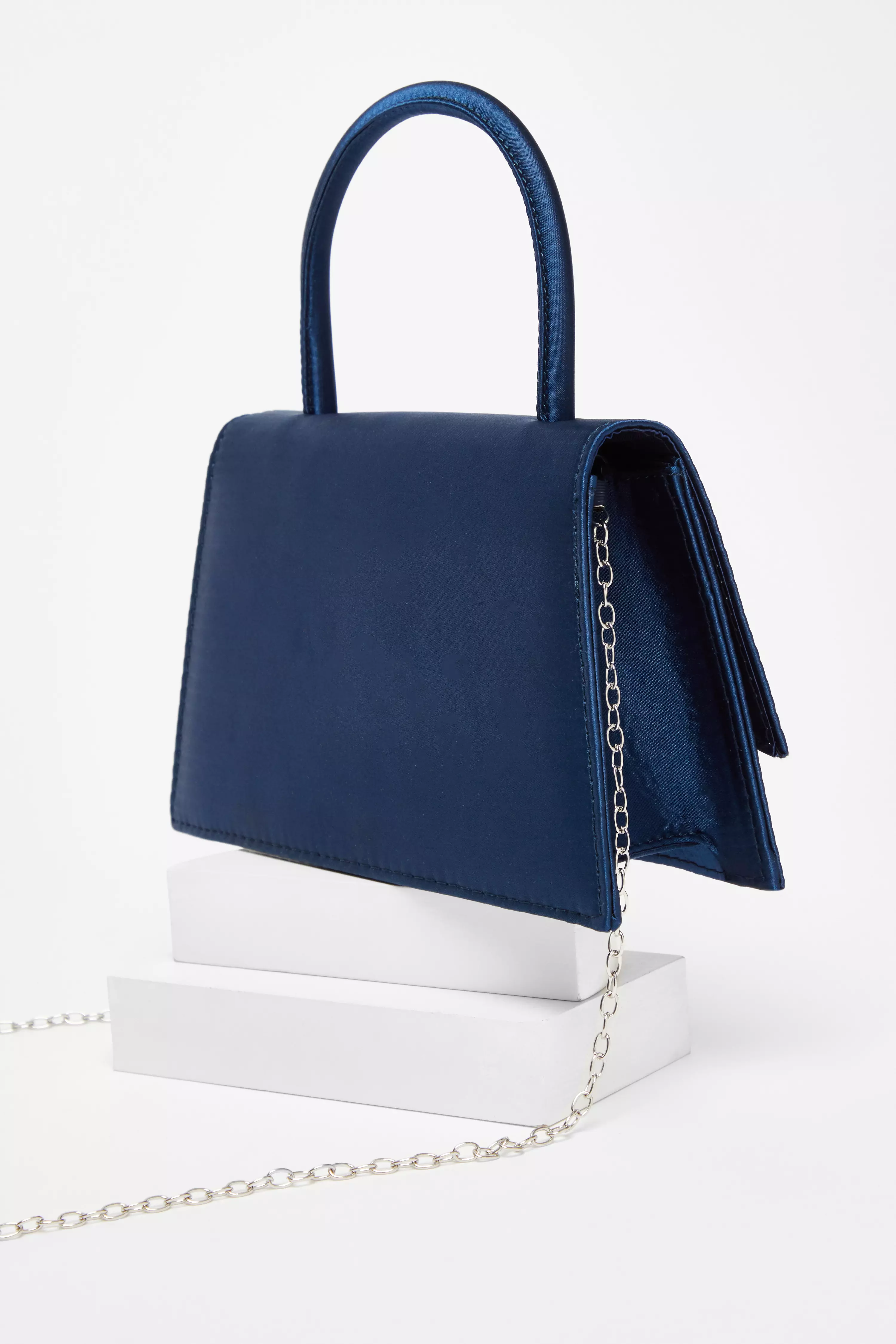 Navy Diamante Bow Bag