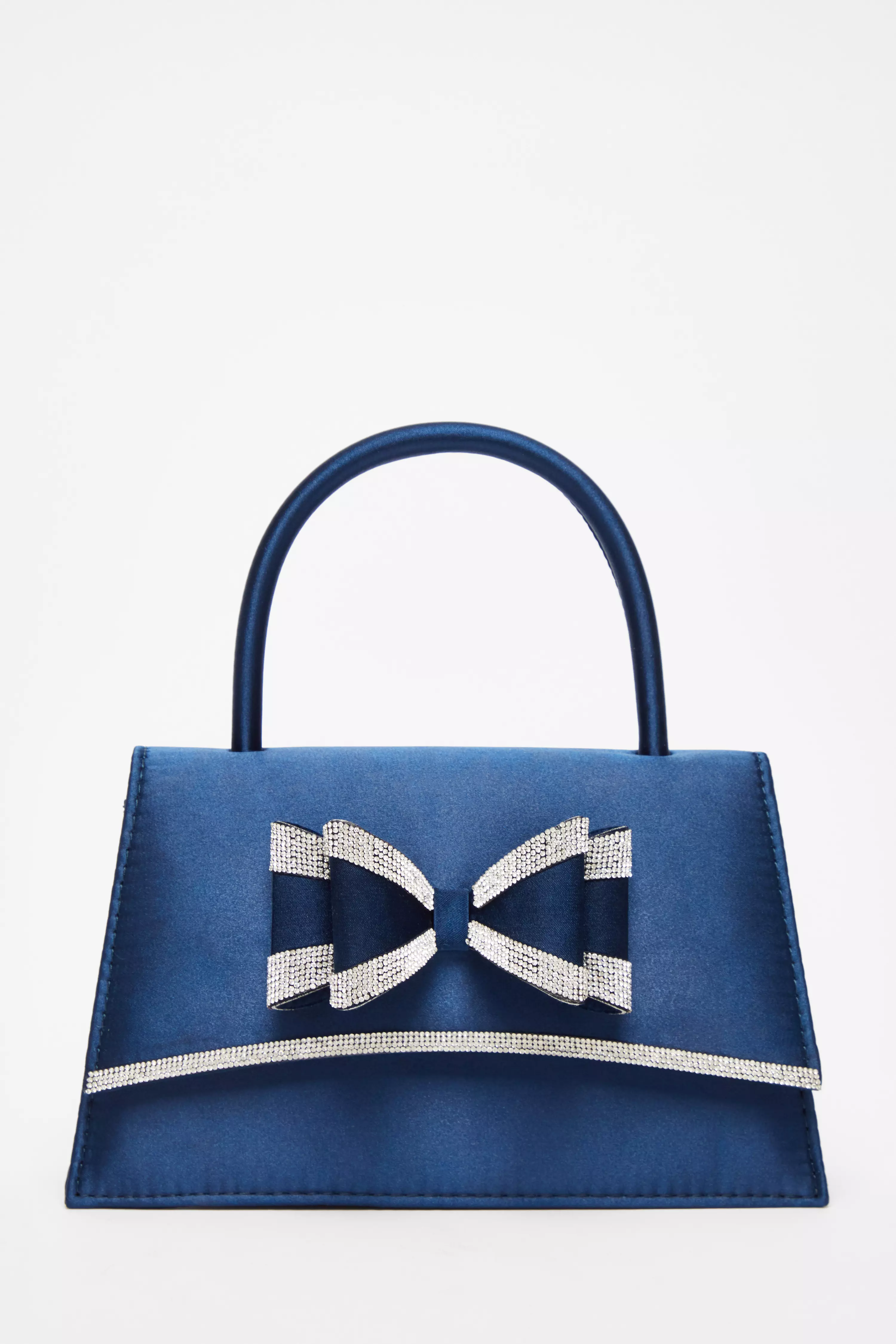 Navy Diamante Bow Bag