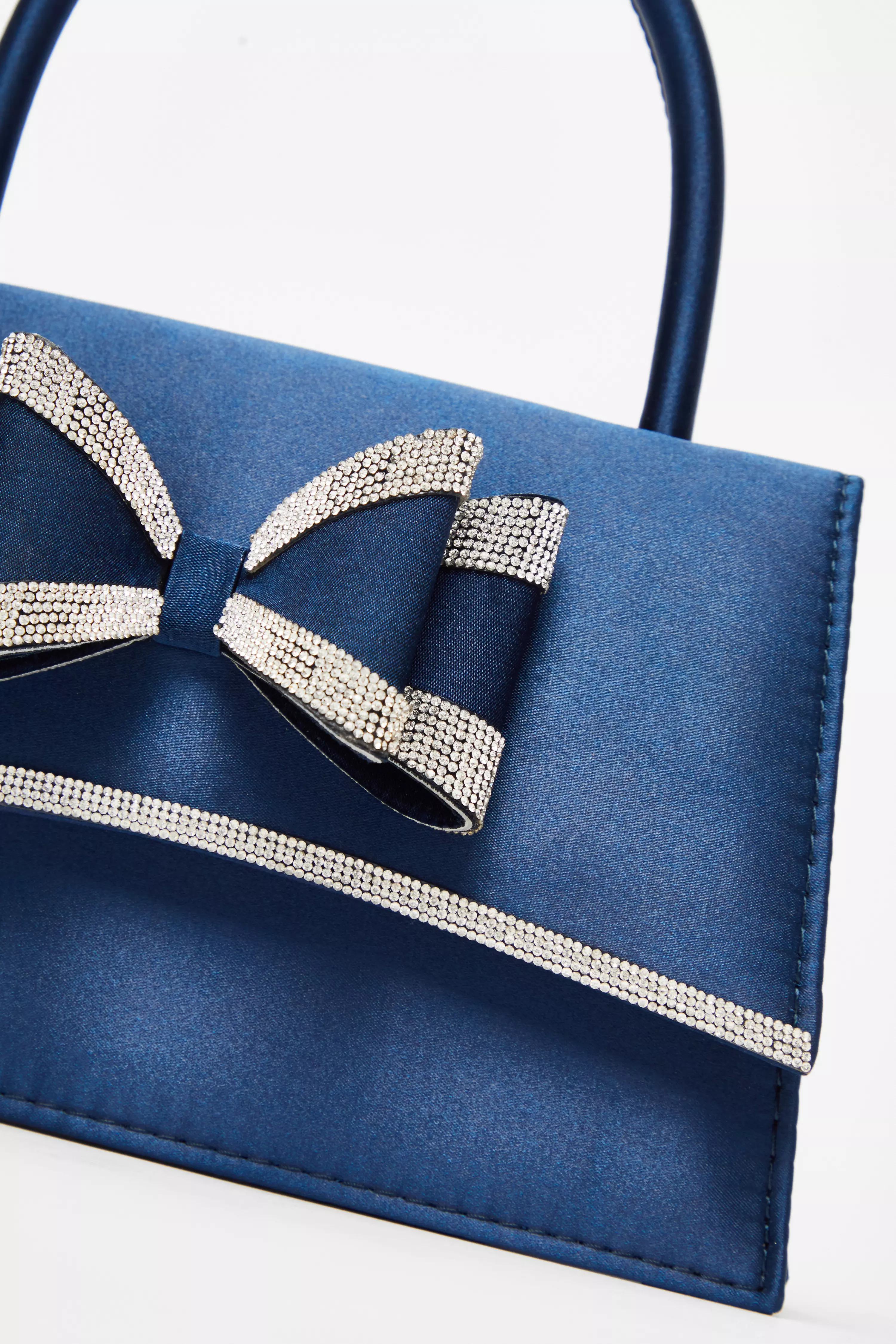 Navy Diamante Bow Bag