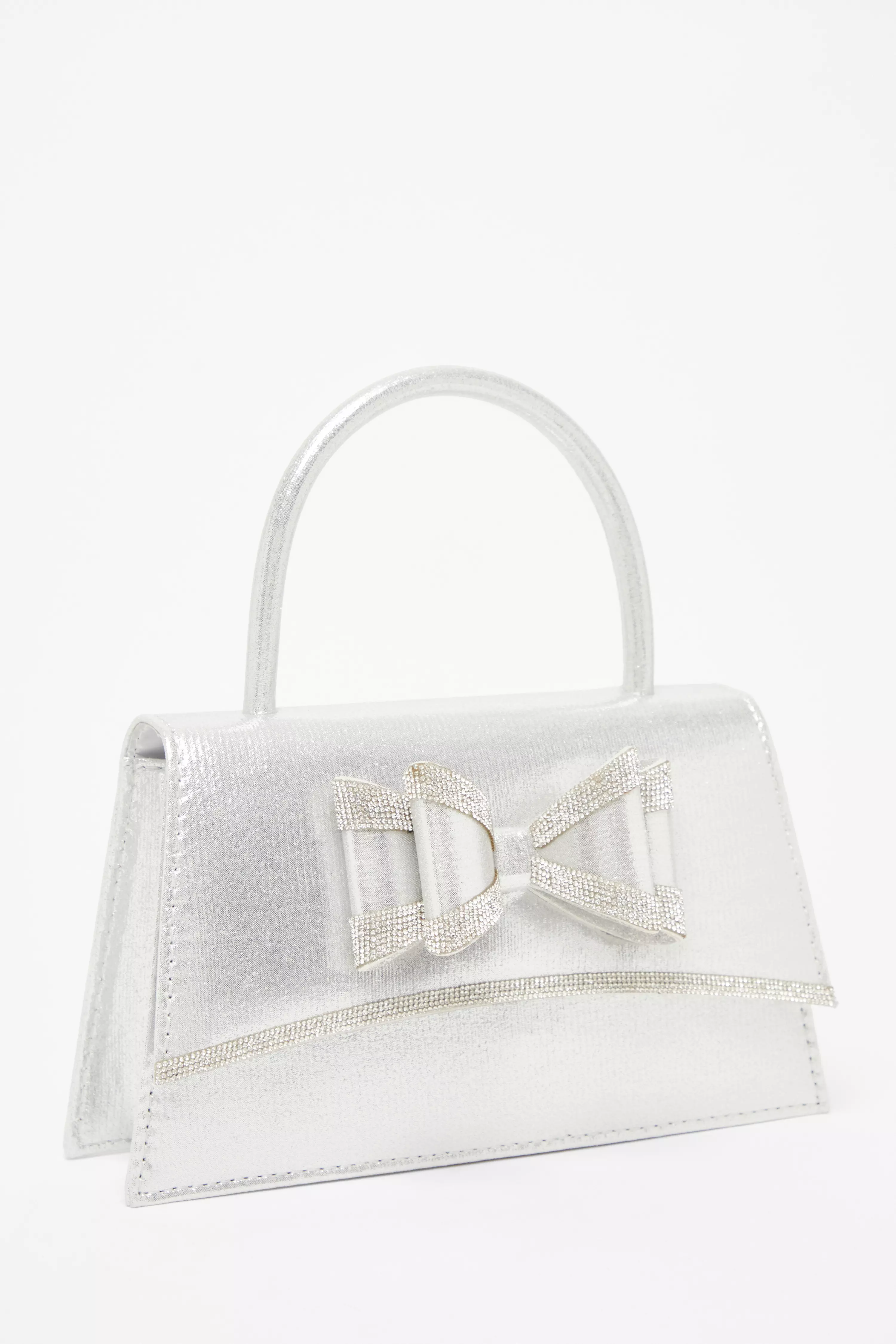 Silver Satin Double Bow Bag