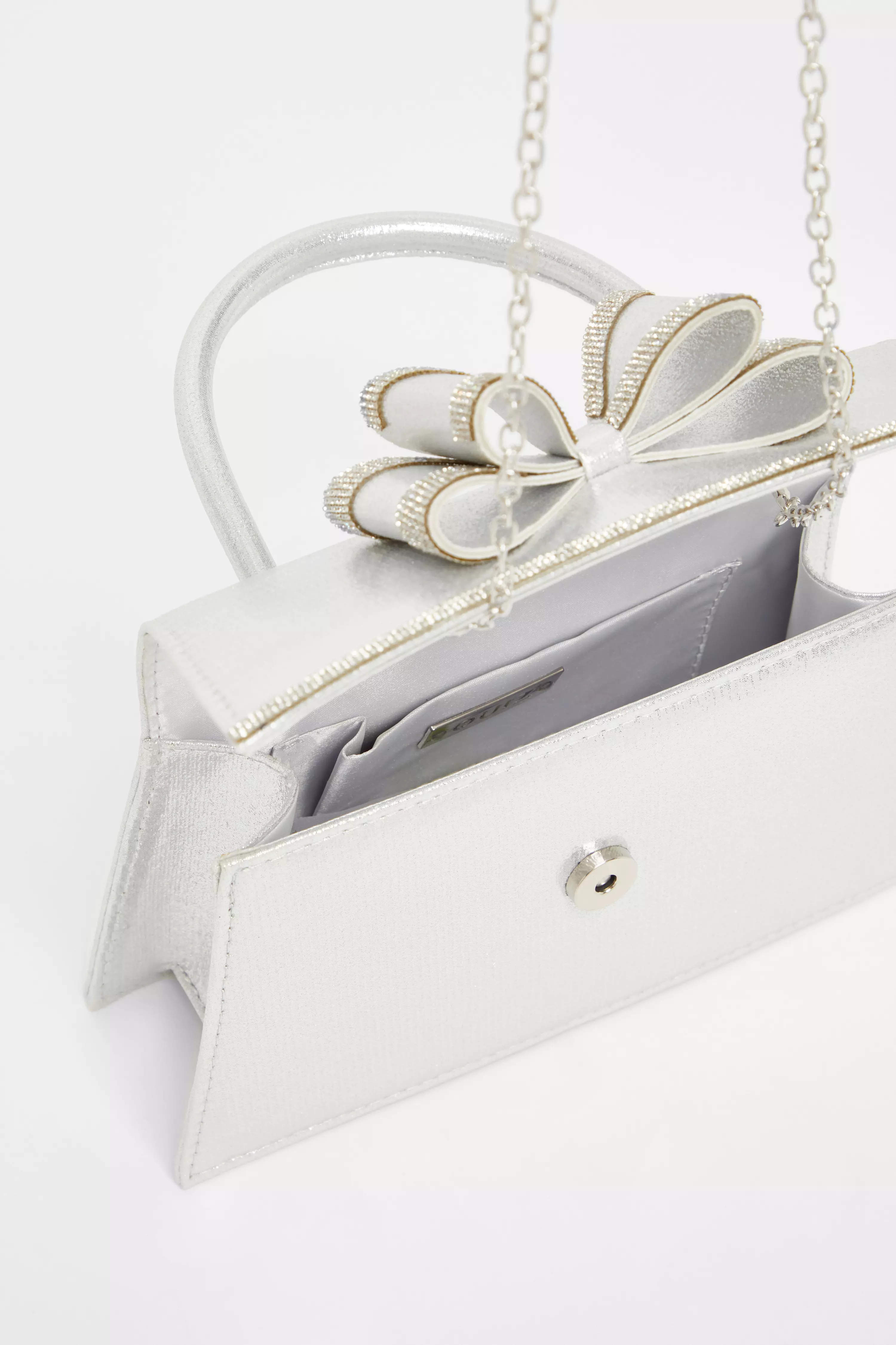 Silver Satin Double Bow Bag