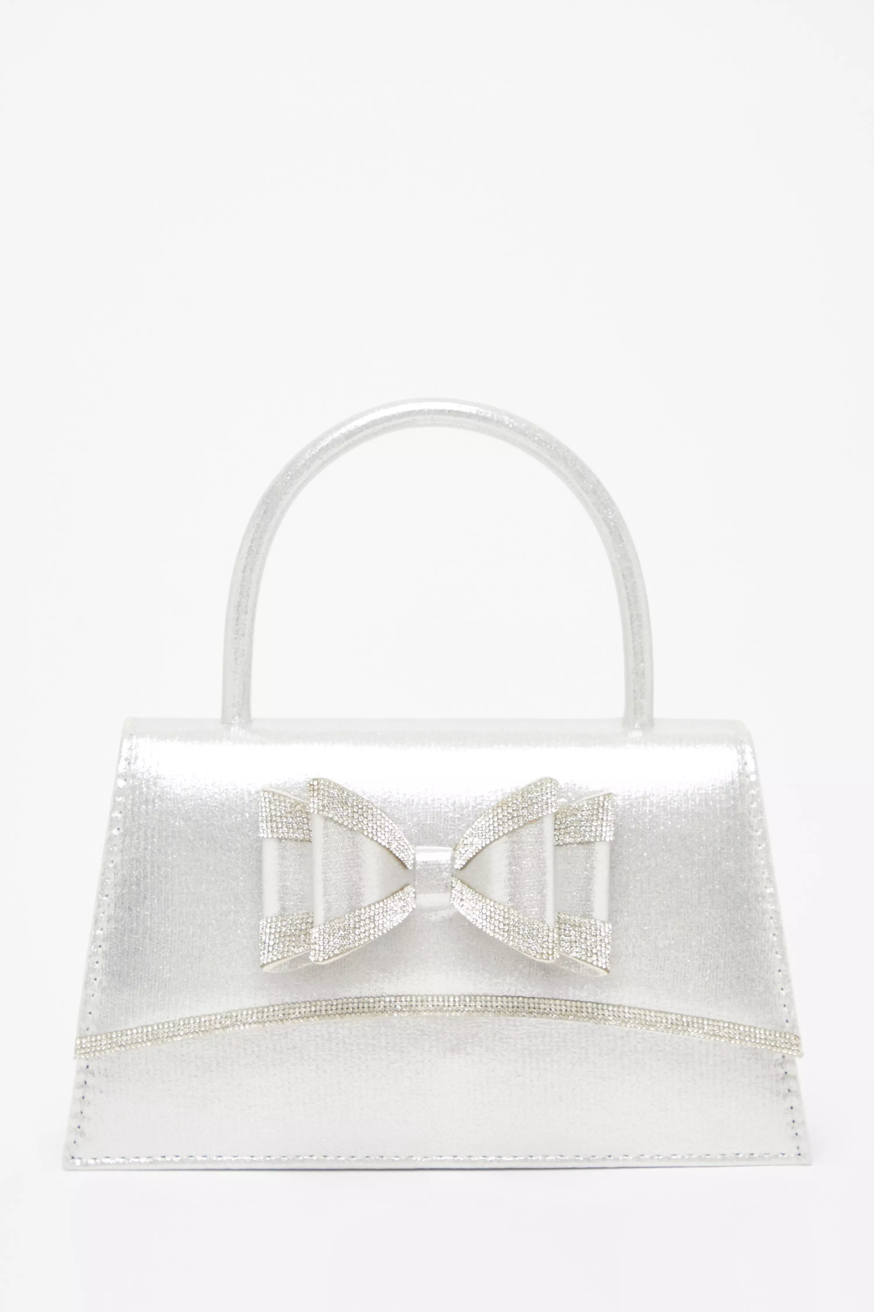 Silver Satin Double Bow Bag