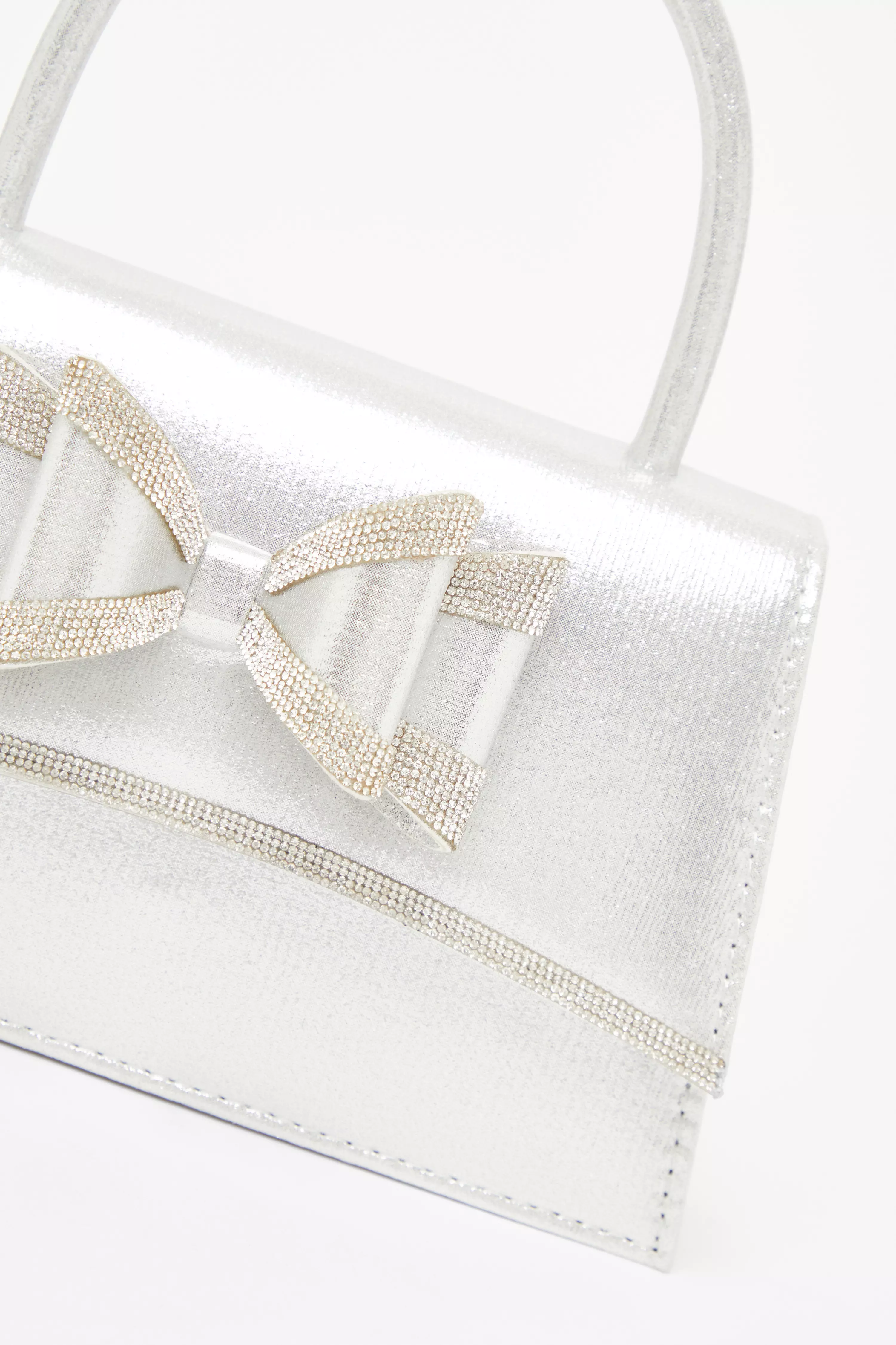 Silver Satin Double Bow Bag