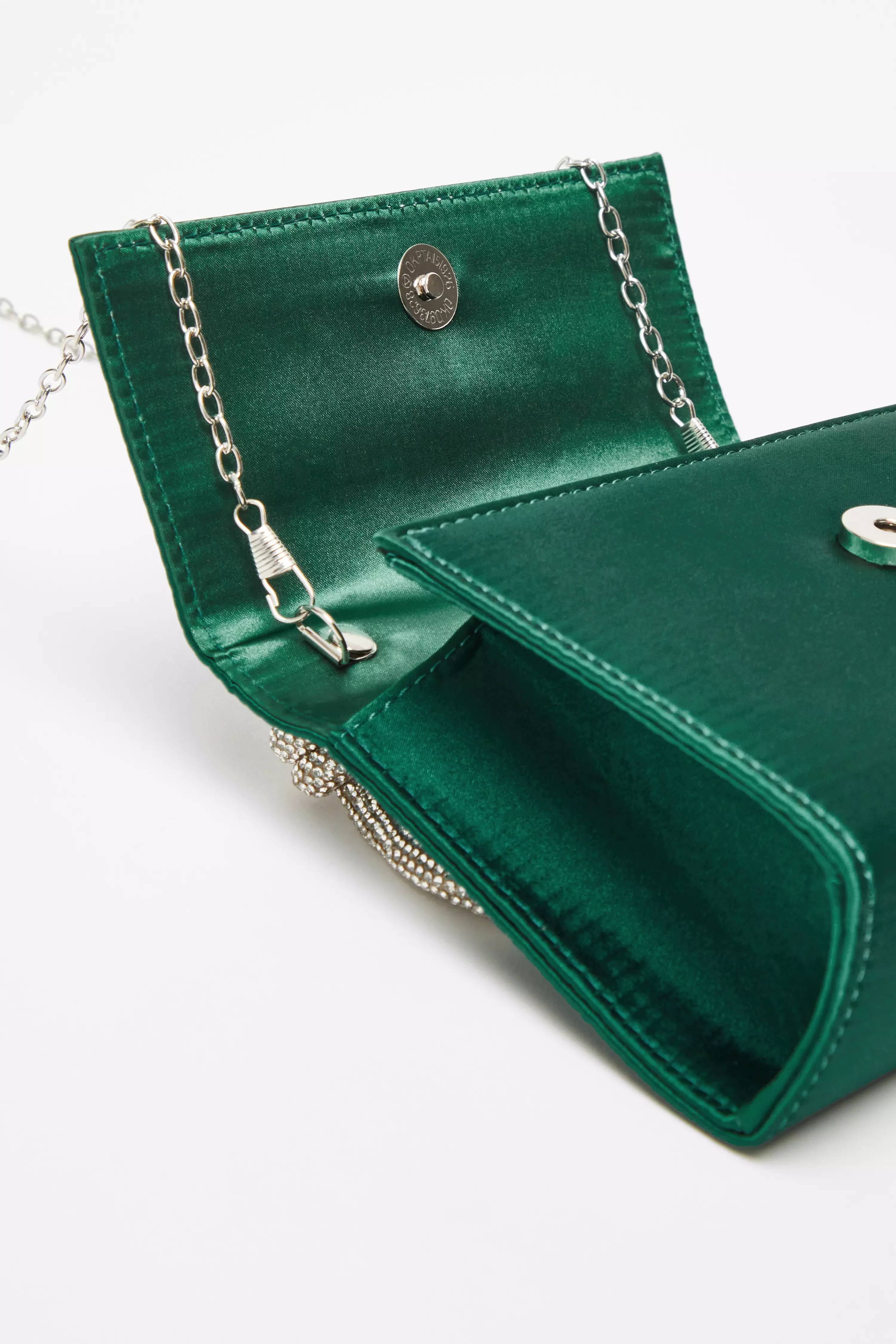 Green Satin Top Handle Bag