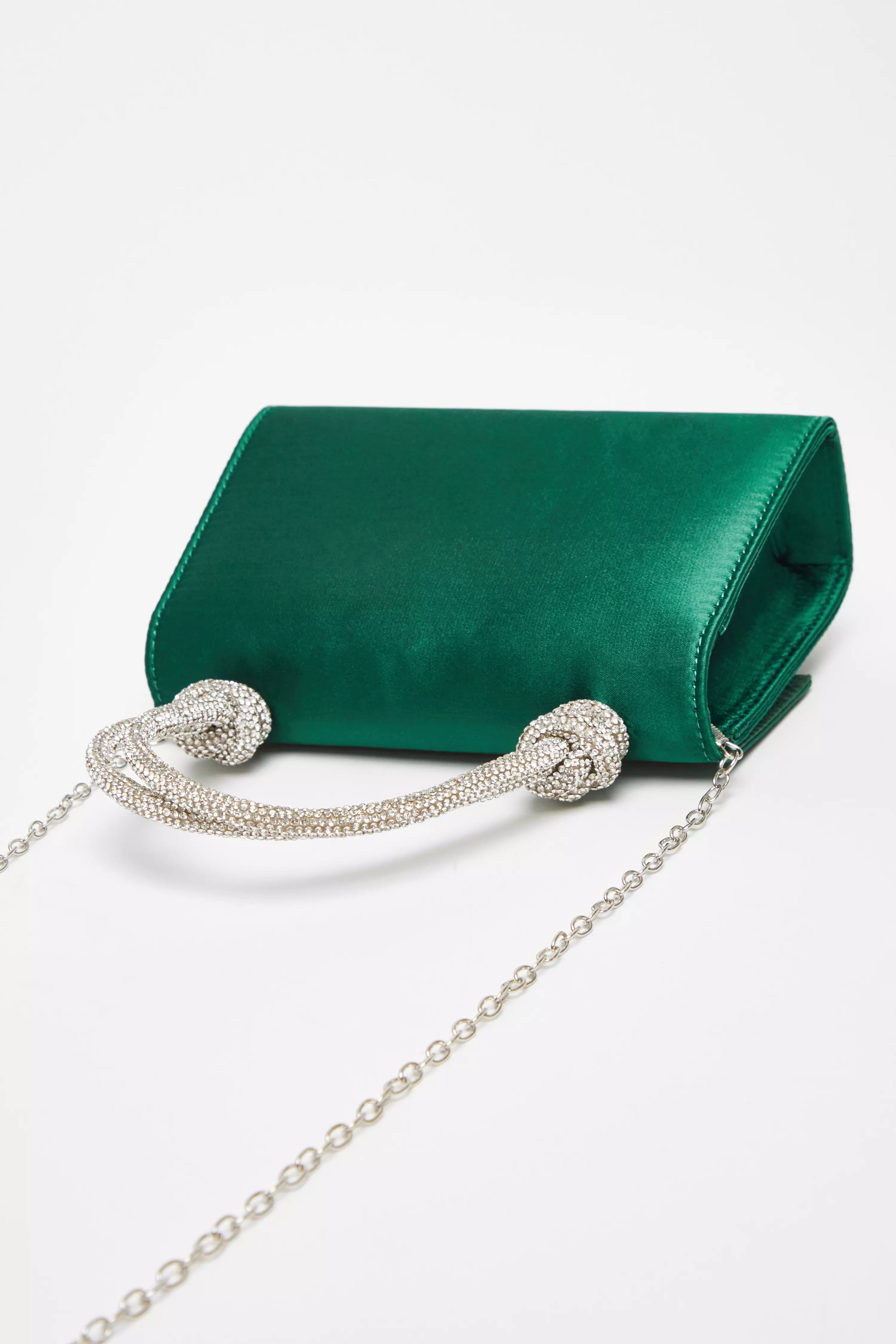 Green Satin Top Handle Bag