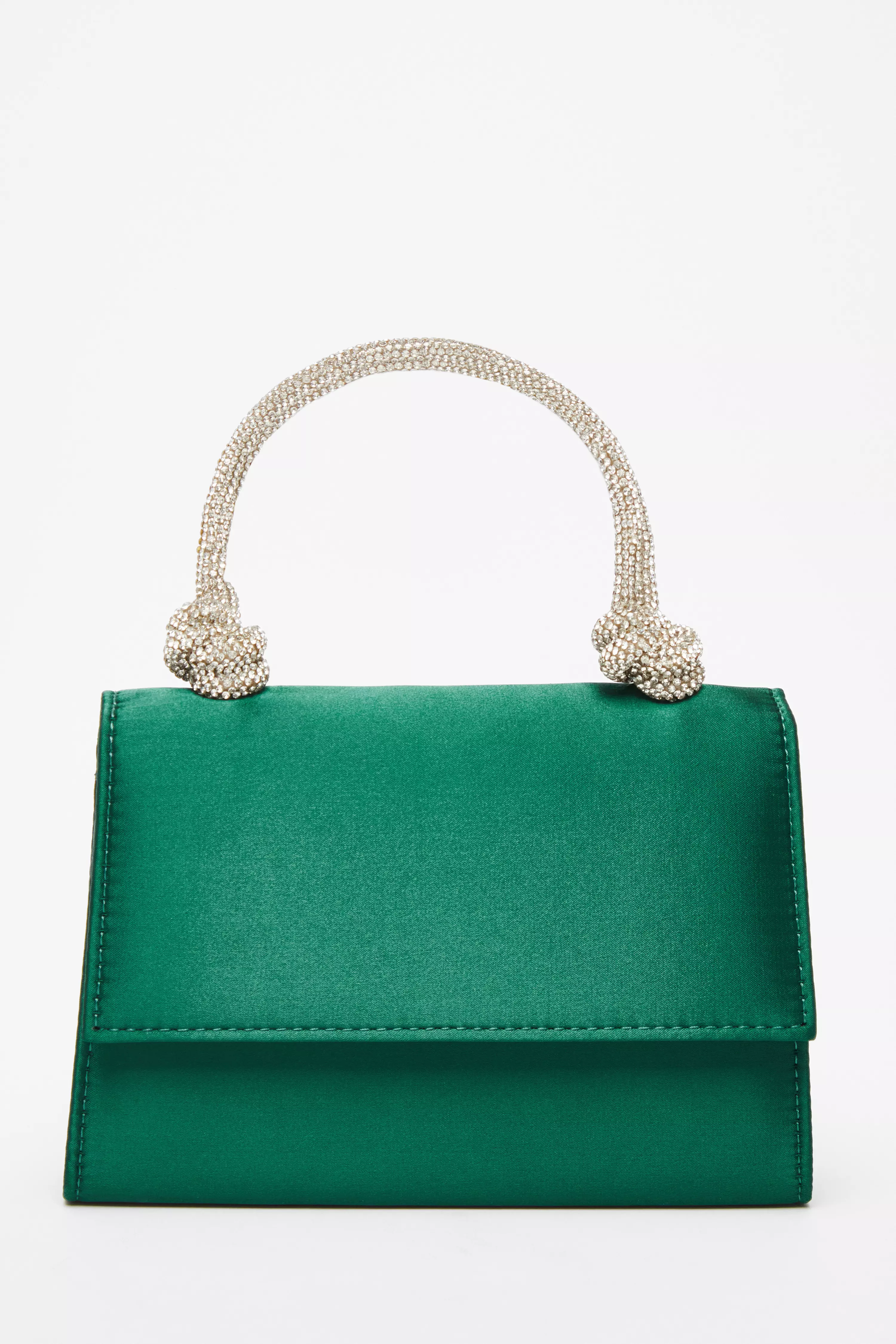 Green Satin Top Handle Bag